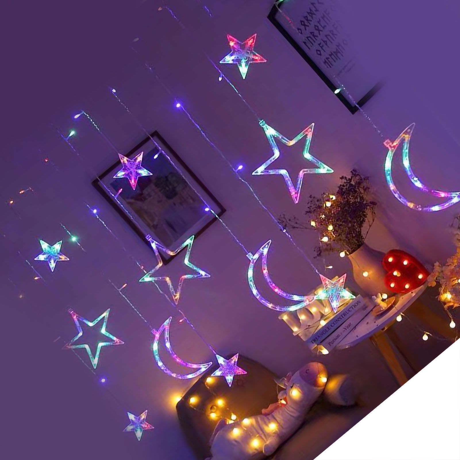 Star Moon Curtain String Lights LED Lamp Add Romantic Ambience Window Curtain view 3