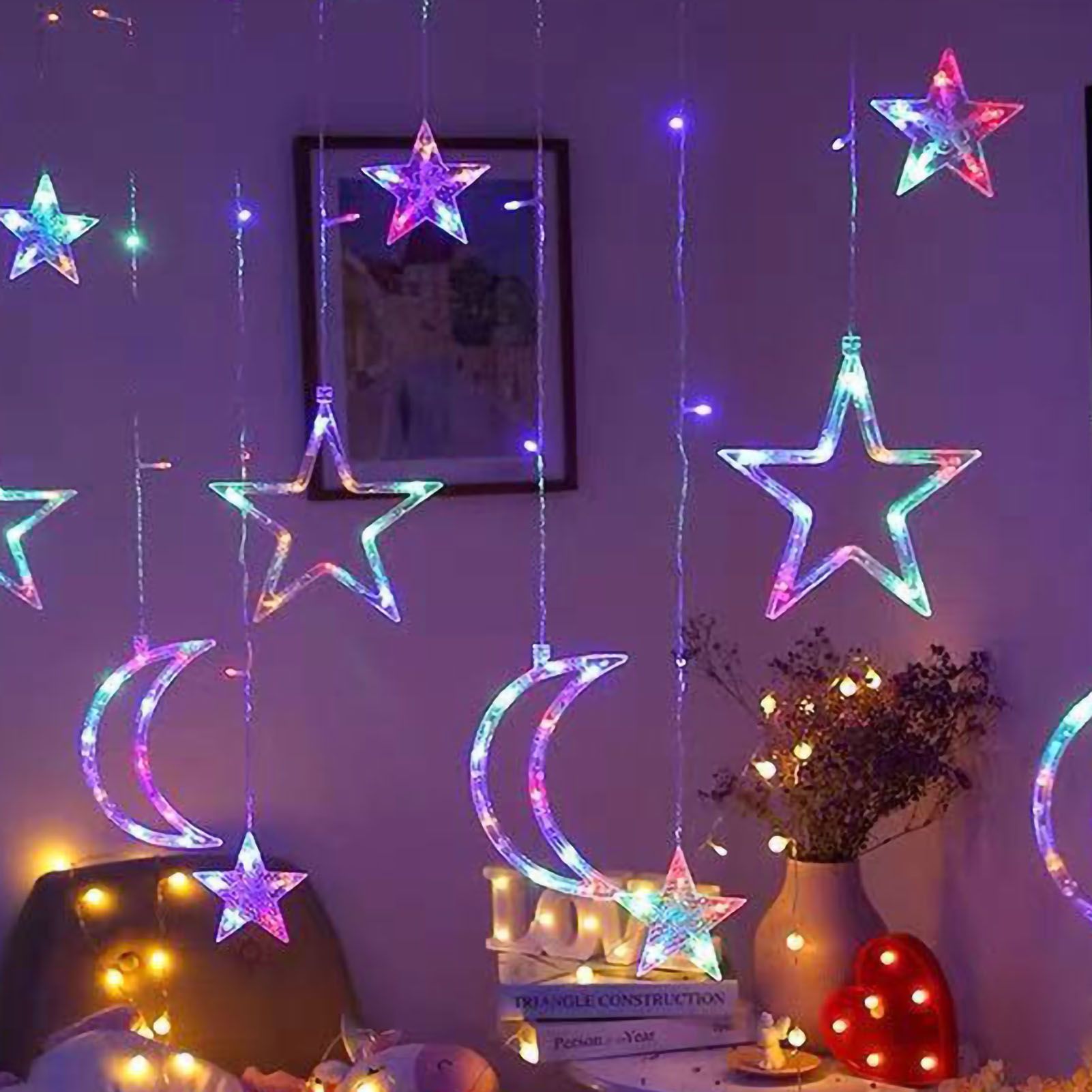 Star Moon Curtain String Lights LED Lamp Add Romantic Ambience Window Curtain view 5