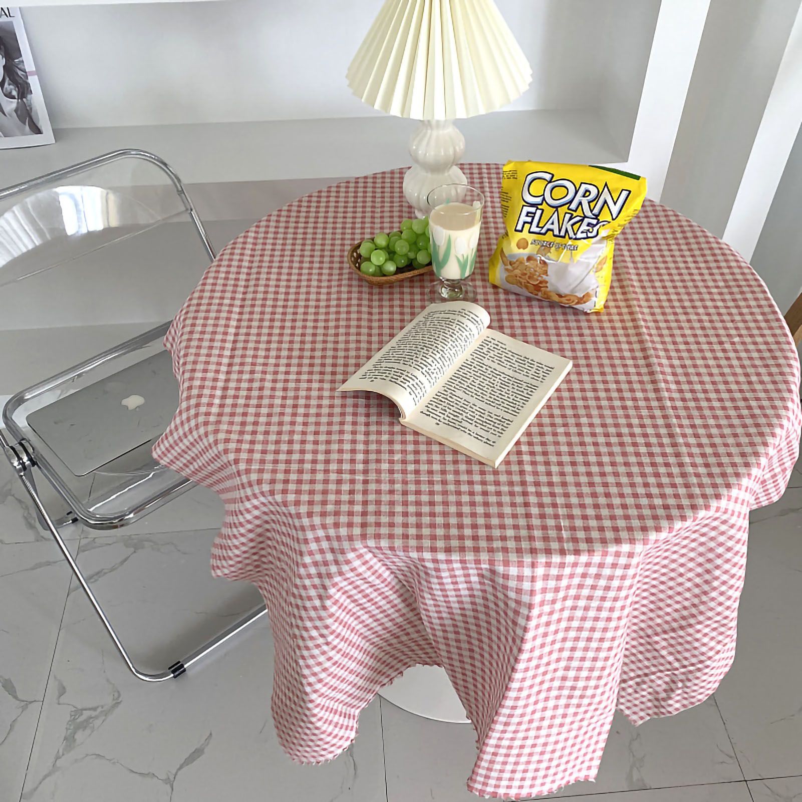 Desk Tablecloth Plaid Table Cover Linen Cotton Backdrop Dustproof Home