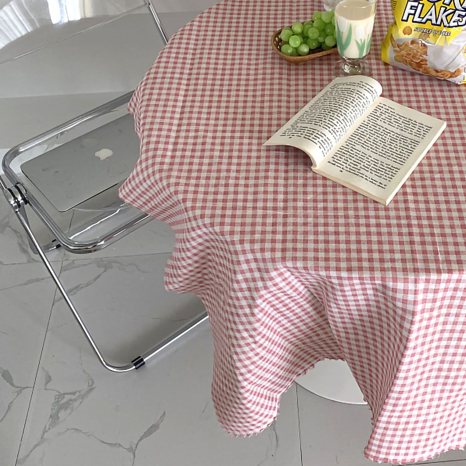 Desk Tablecloth Plaid Table Cover Linen Cotton Backdrop Dustproof Home view 4