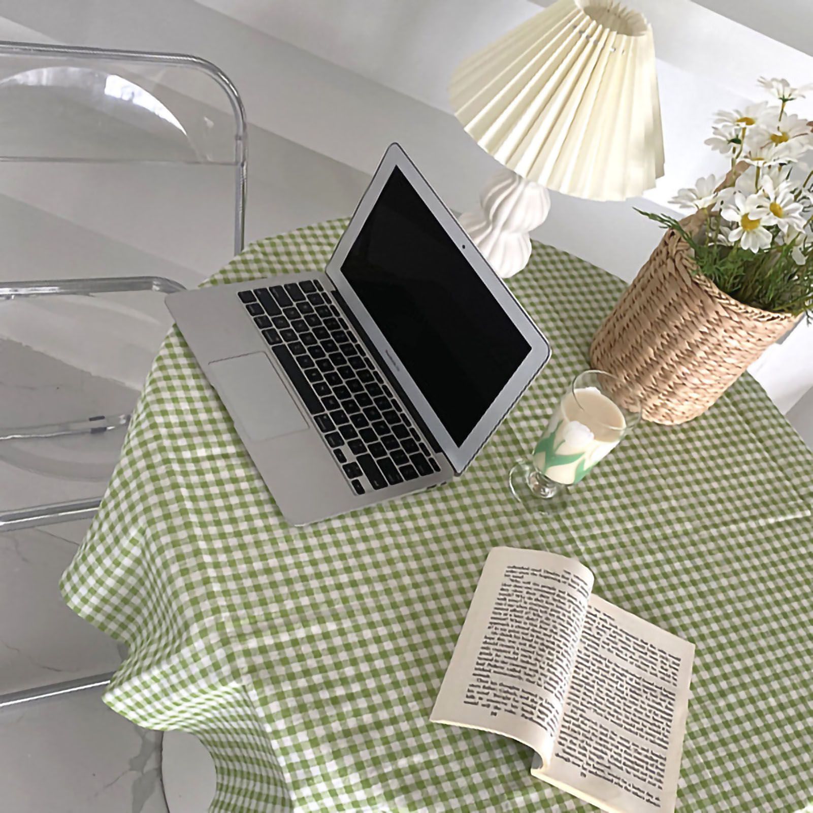 Desk Tablecloth Plaid Table Cover Linen Cotton Backdrop Dustproof Home view 2