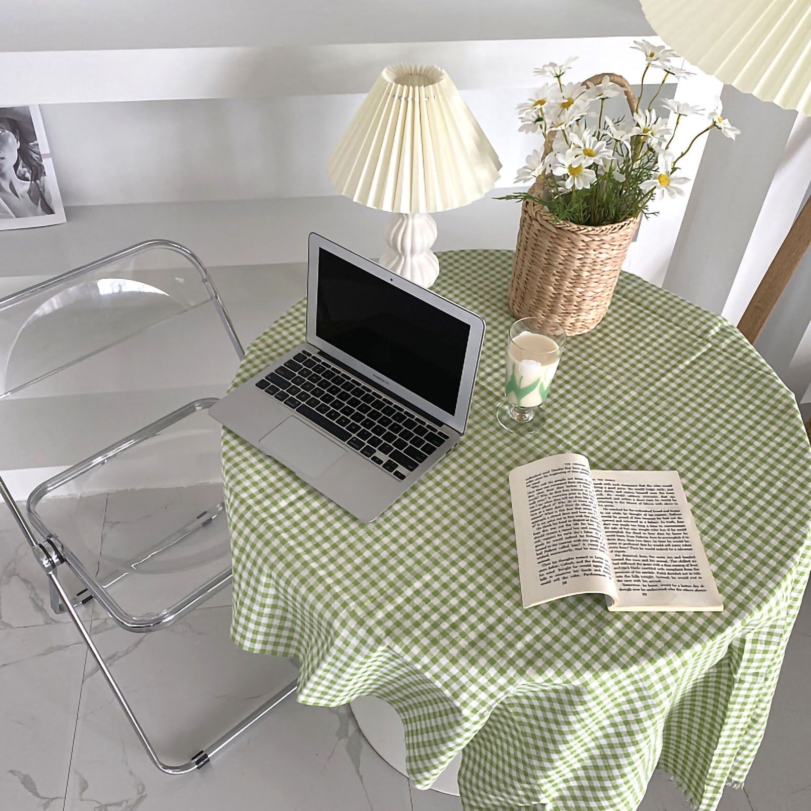 Desk Tablecloth Plaid Table Cover Linen Cotton Backdrop Dustproof Home