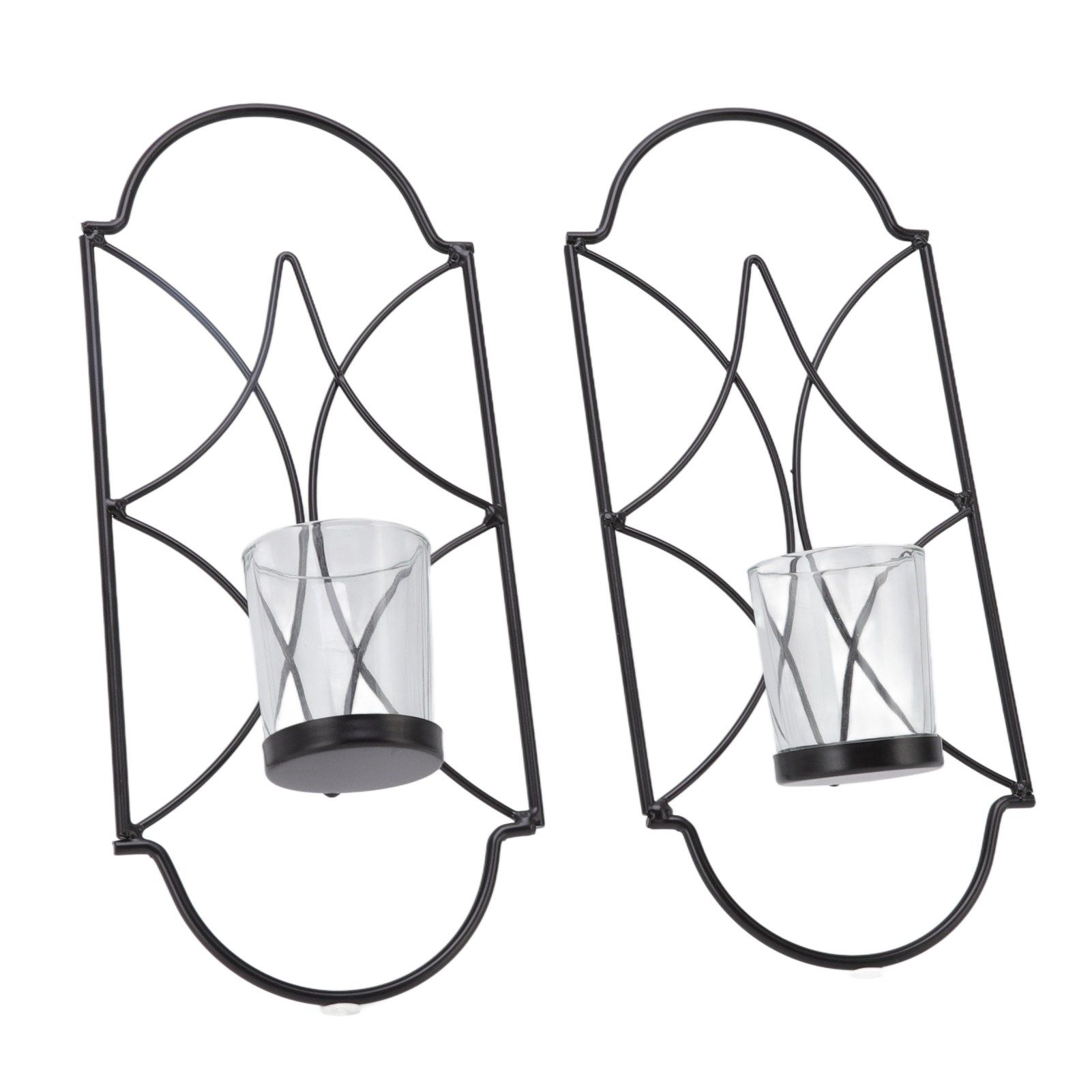 2Pcs Wall Mounted Candle Holder Iron Glass Sconces Decoration Accessories for view 2