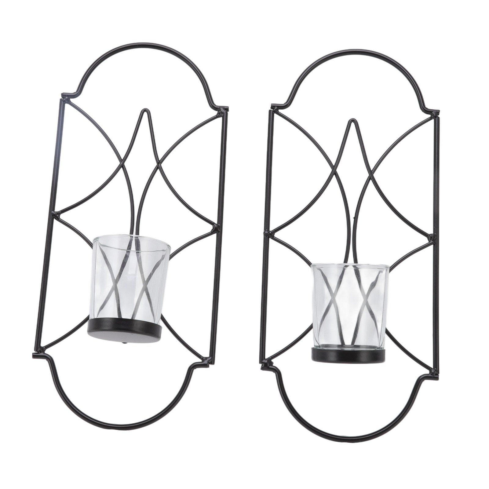 2Pcs Wall Mounted Candle Holder Iron Glass Sconces Decoration Accessories for view 4