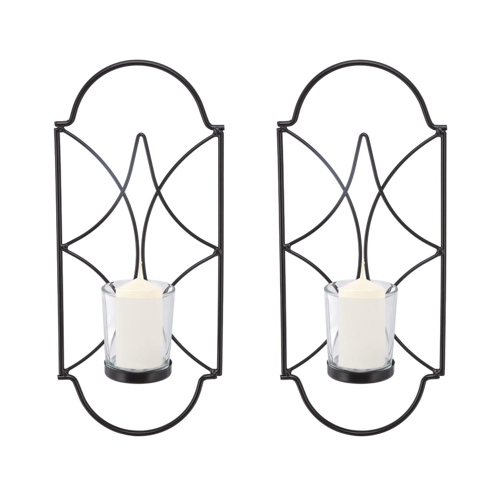 2Pcs Wall Mounted Candle Holder Iron Glass Sconces Decoration Accessories for view 11