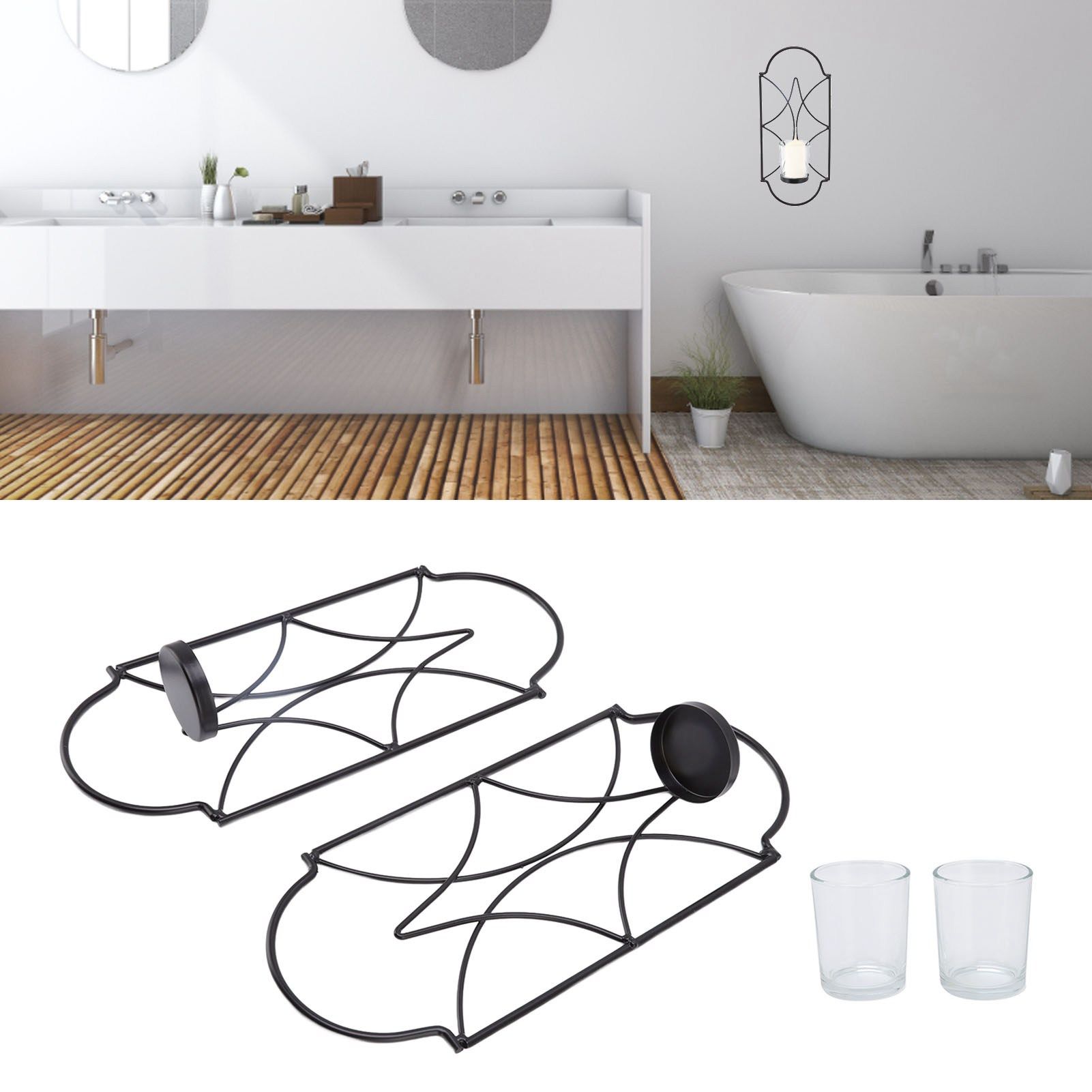 2Pcs Wall Mounted Candle Holder Iron Glass Sconces Decoration Accessories for view 12