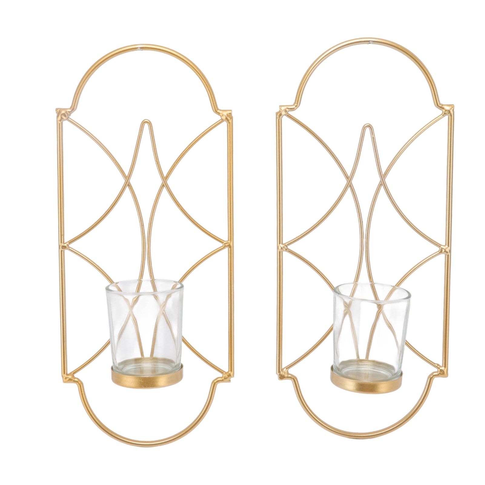 2Pcs Wall Mounted Candle Holder Iron Glass Sconces Decoration Accessories for view 2