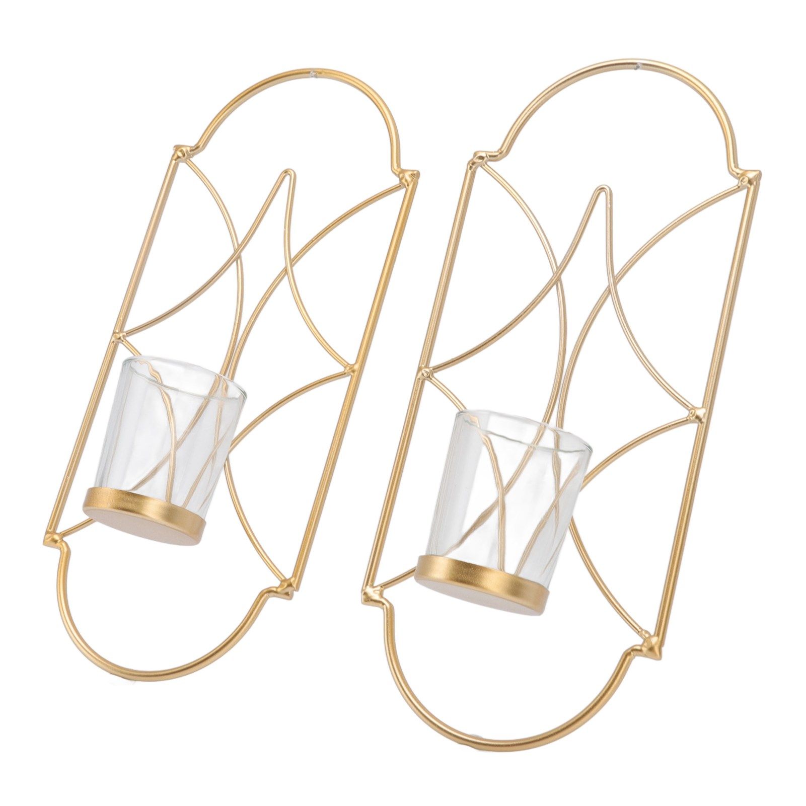 2Pcs Wall Mounted Candle Holder Iron Glass Sconces Decoration Accessories for view 3