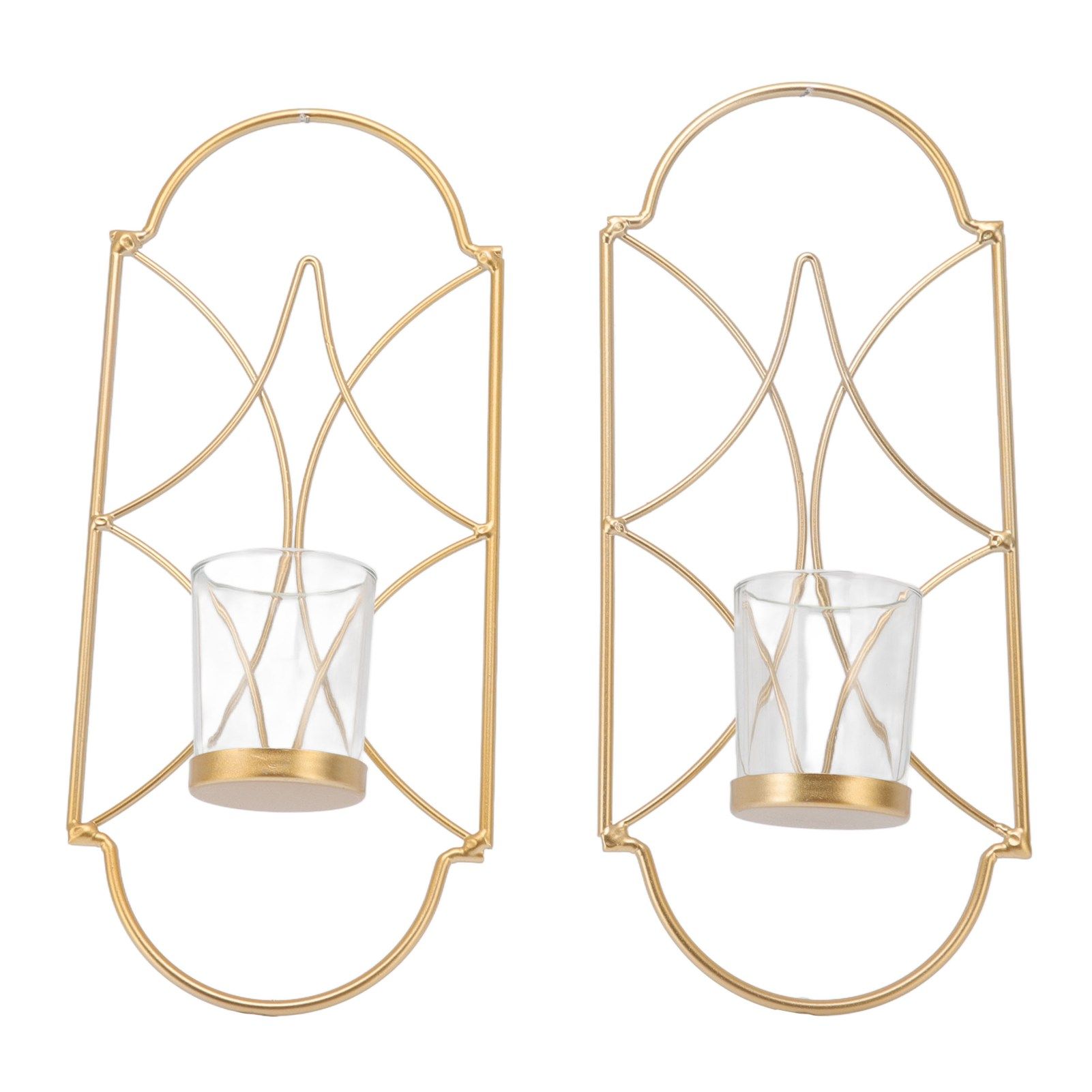 2Pcs Wall Mounted Candle Holder Iron Glass Sconces Decoration Accessories for view 4