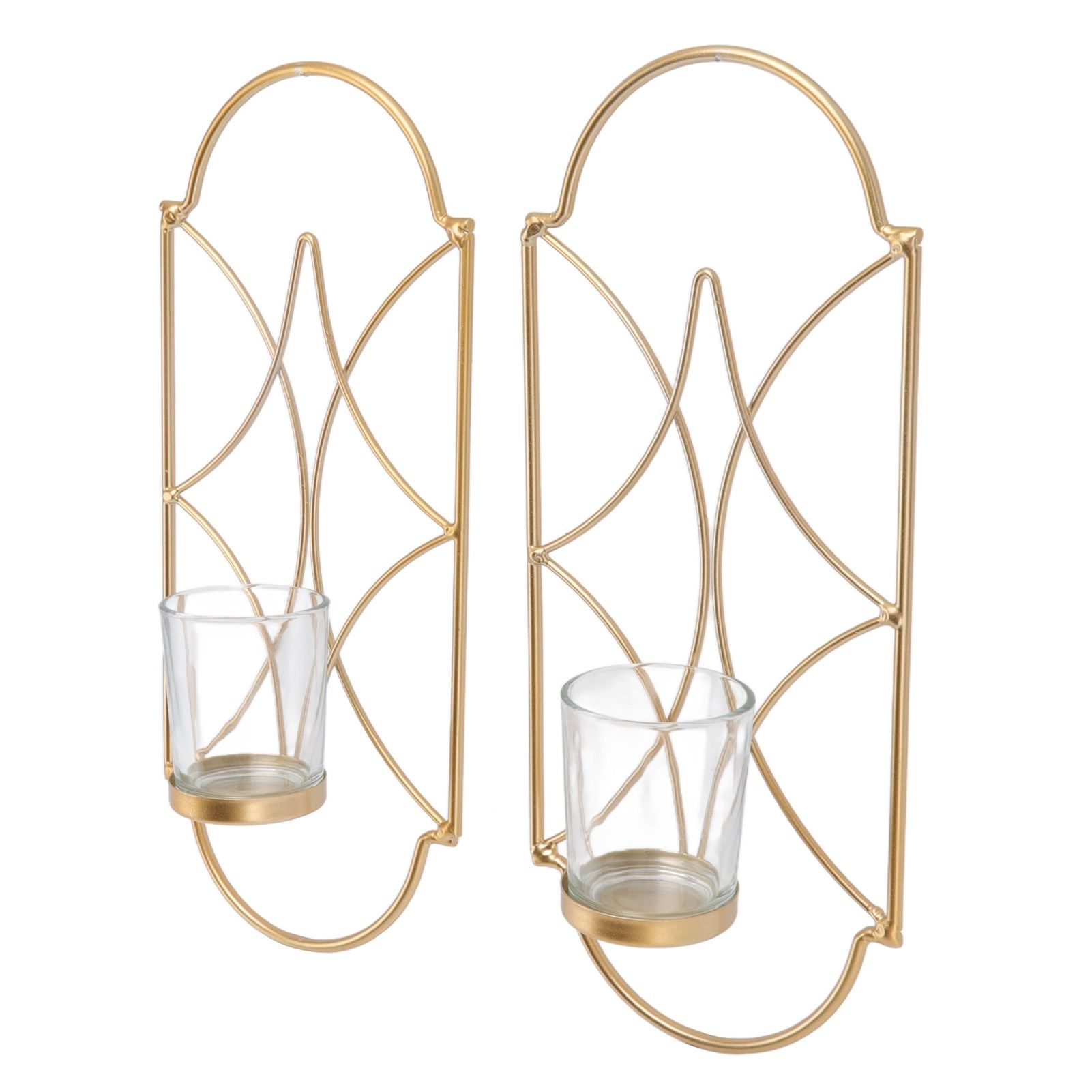 2Pcs Wall Mounted Candle Holder Iron Glass Sconces Decoration Accessories for view 6