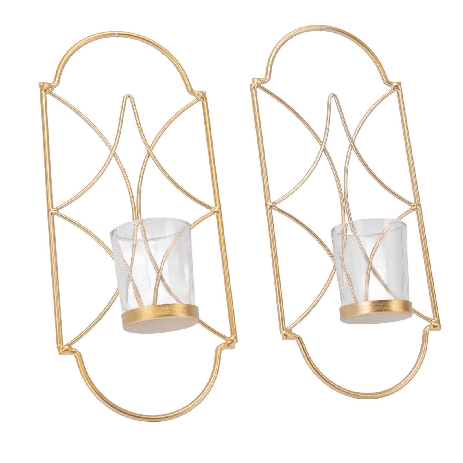 2Pcs Wall Mounted Candle Holder Iron Glass Sconces Decoration Accessories for view 7