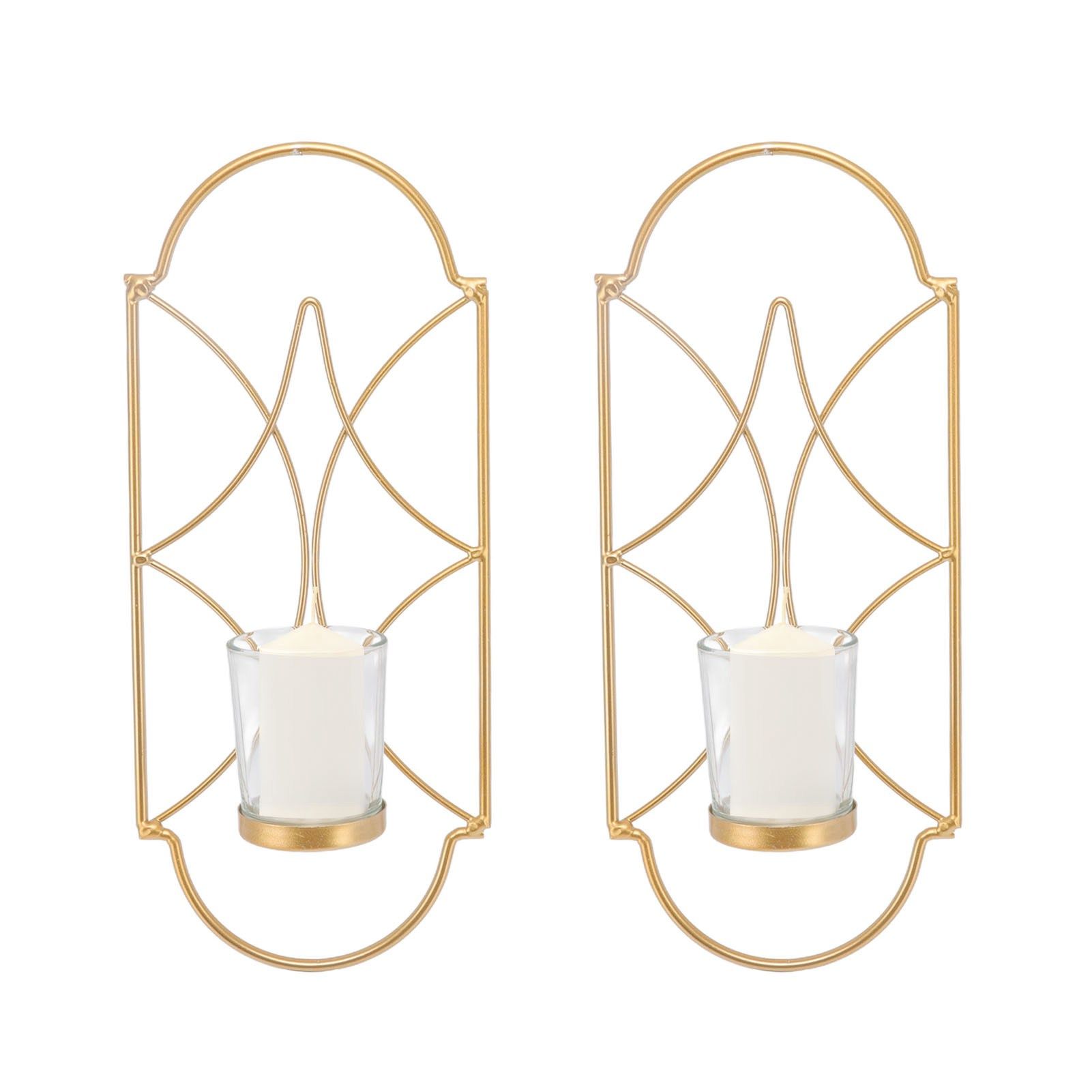 2Pcs Wall Mounted Candle Holder Iron Glass Sconces Decoration Accessories for view 11