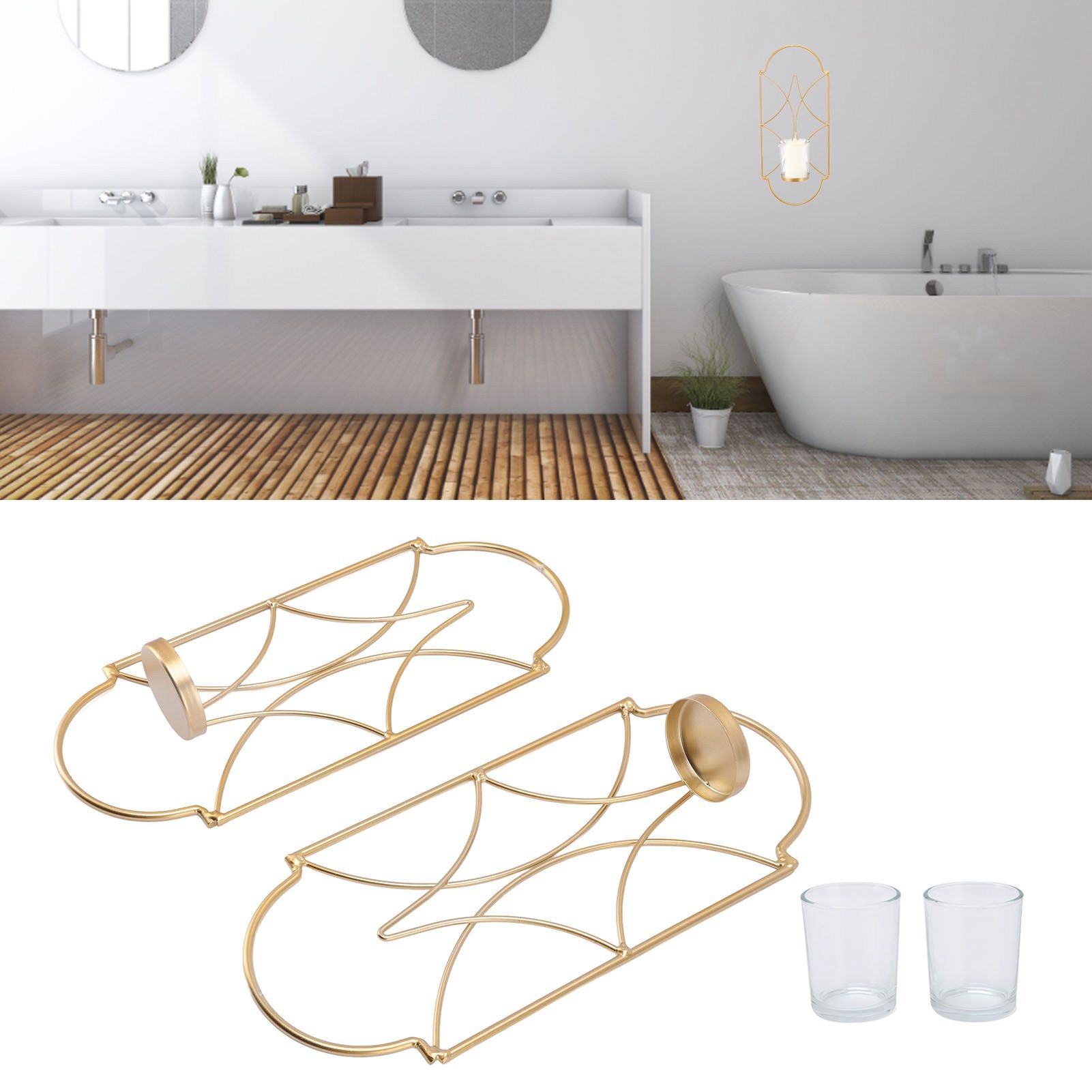 2Pcs Wall Mounted Candle Holder Iron Glass Sconces Decoration Accessories for view 12