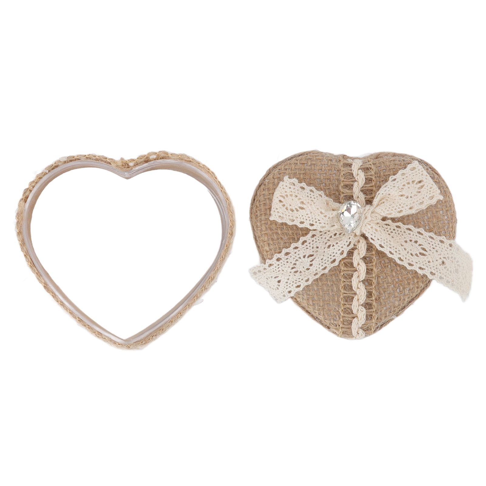 Heart Shaped Ring Gift Box Linen Trim Knitted Sweet Decoration for Jewelry — image 1