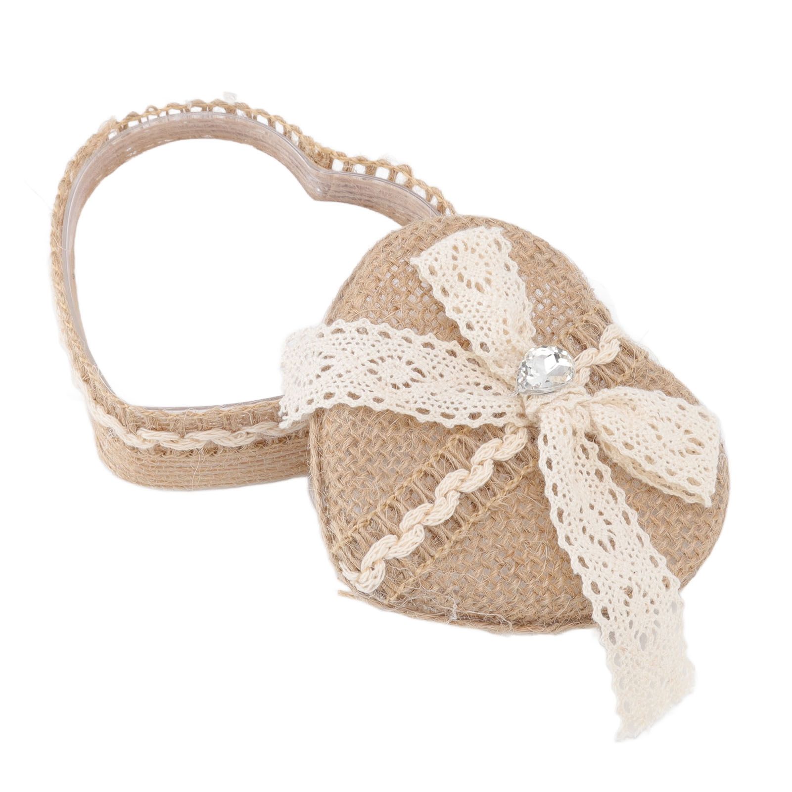 Heart Shaped Ring Gift Box Linen Trim Knitted Sweet Decoration for Jewelry view 2