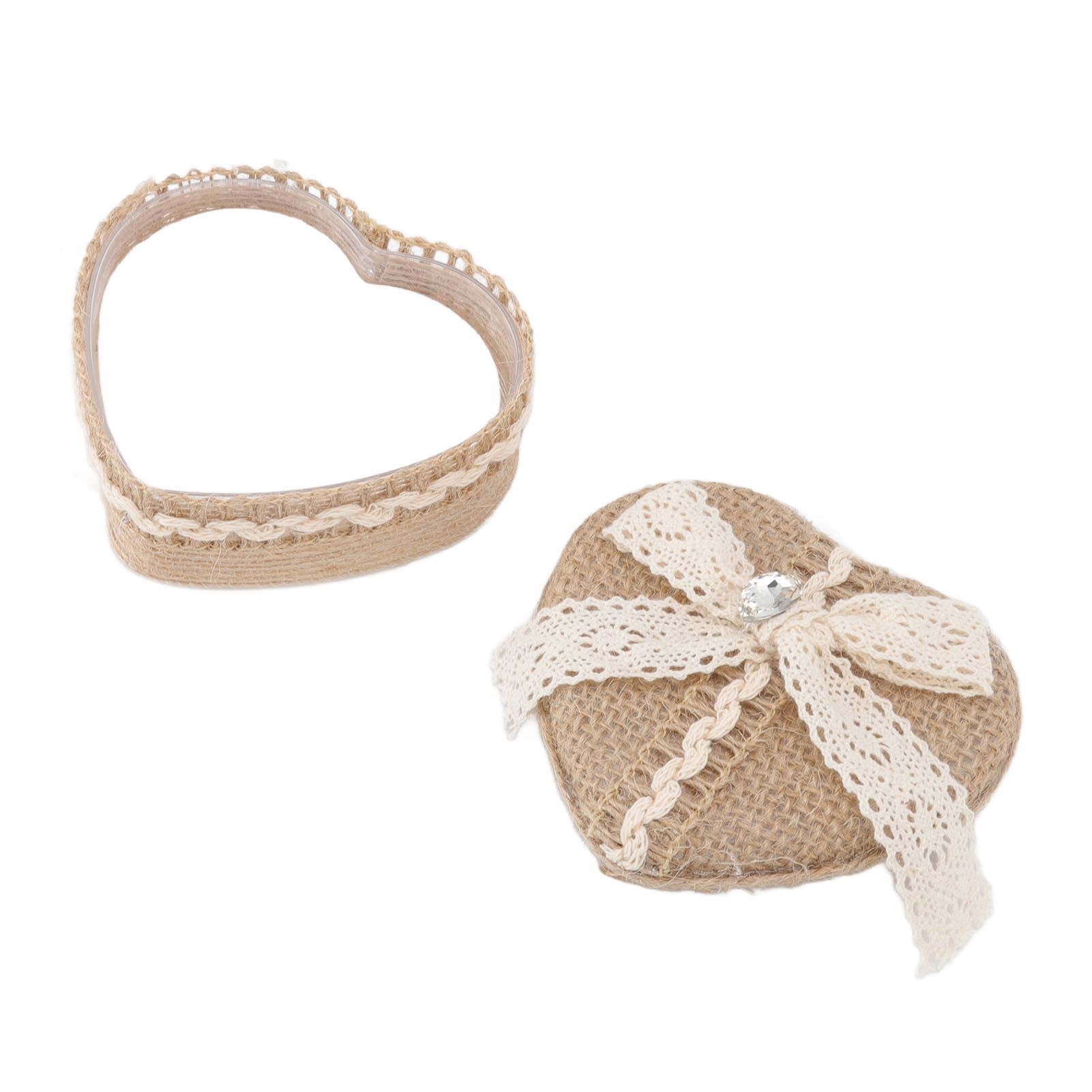 Heart Shaped Ring Gift Box Linen Trim Knitted Sweet Decoration for Jewelry view 4