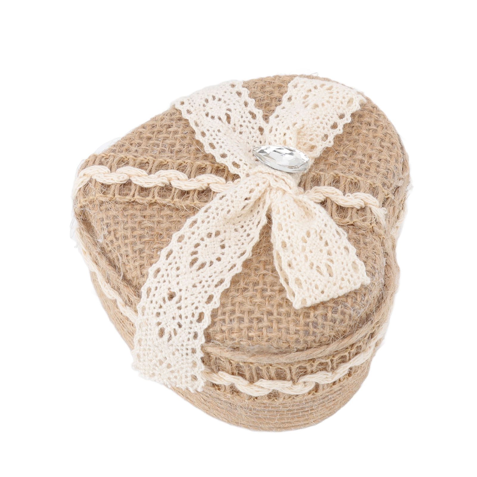Heart Shaped Ring Gift Box Linen Trim Knitted Sweet Decoration for Jewelry view 6