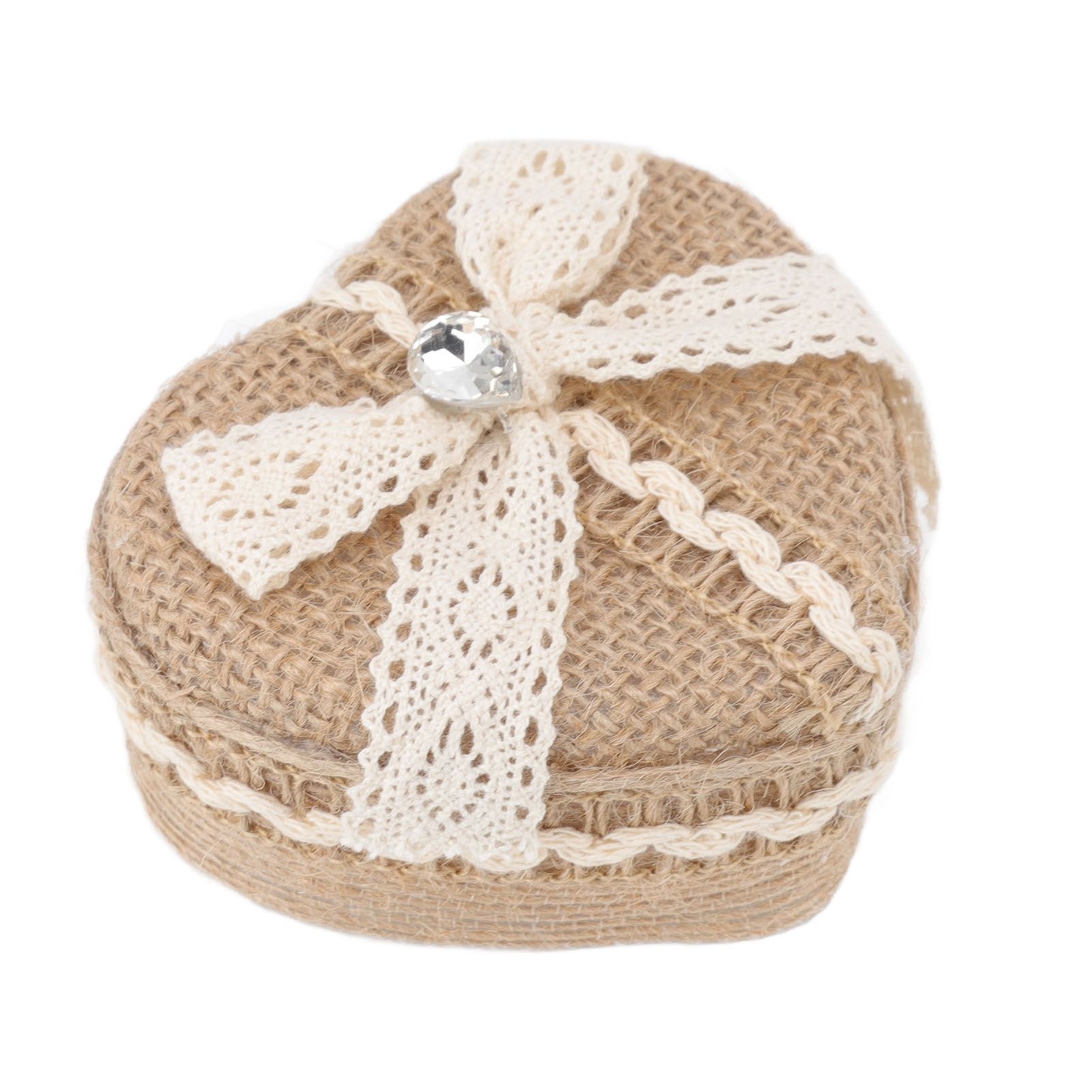 Heart Shaped Ring Gift Box Linen Trim Knitted Sweet Decoration for Jewelry view 7