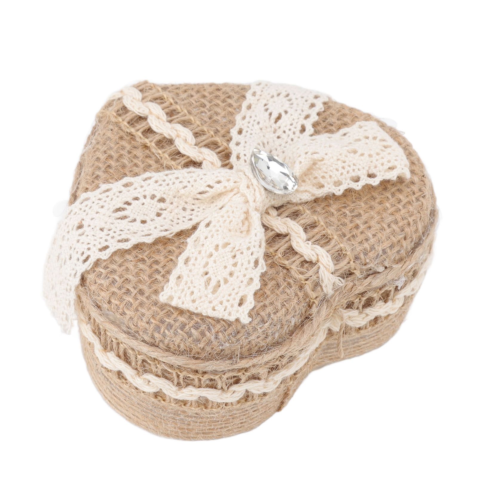 Heart Shaped Ring Gift Box Linen Trim Knitted Sweet Decoration for Jewelry view 9