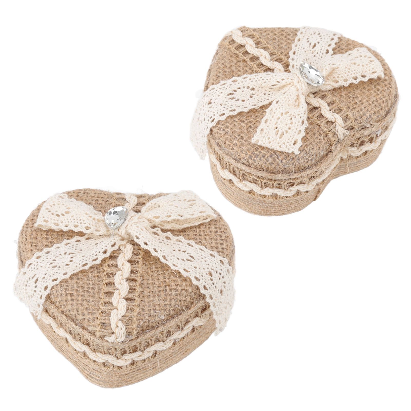 Heart Shaped Ring Gift Box Linen Trim Knitted Sweet Decoration for Jewelry view 10