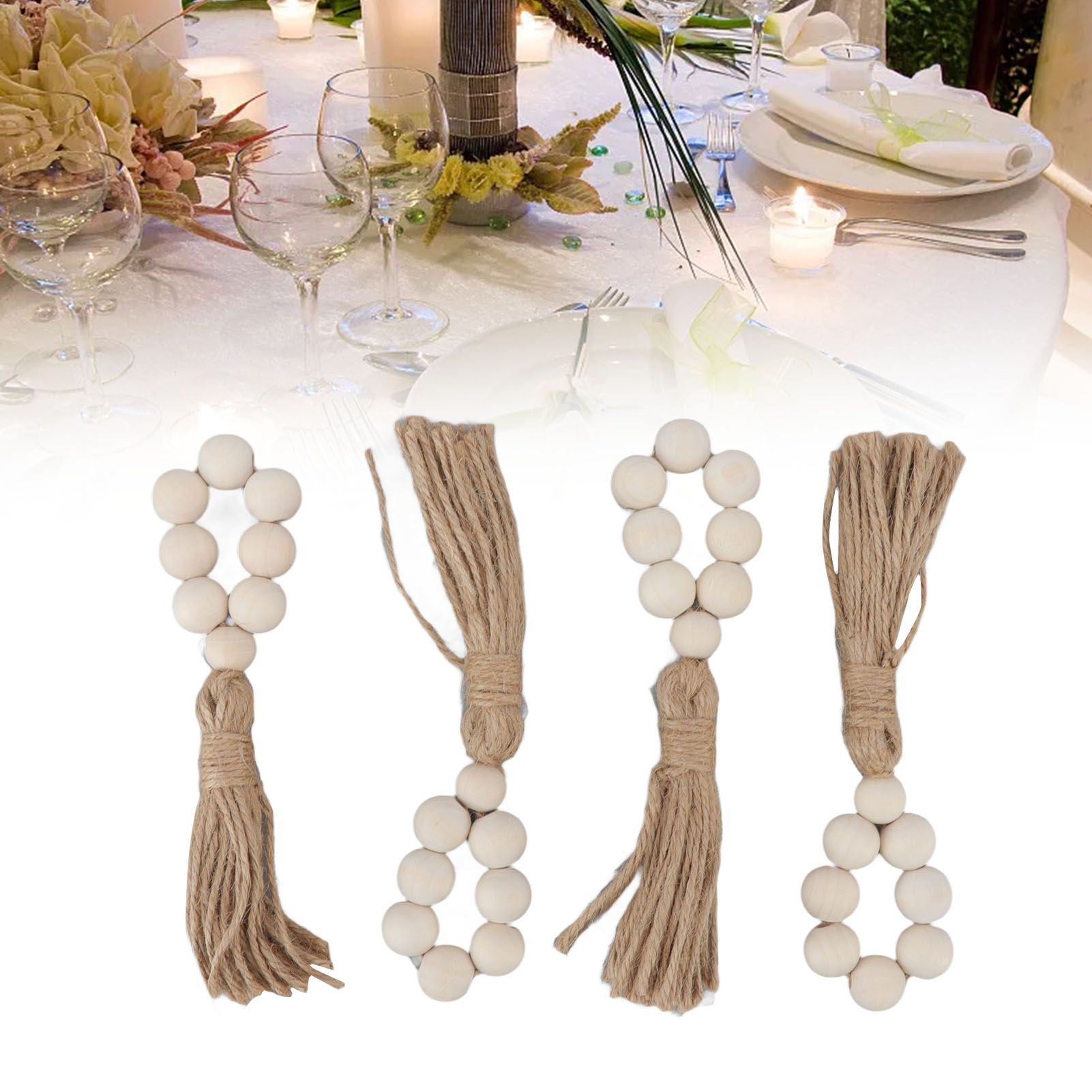 Napkin Ring Decorative Elegant Wood Beads Table Napkin Holder with Tassels for view 12