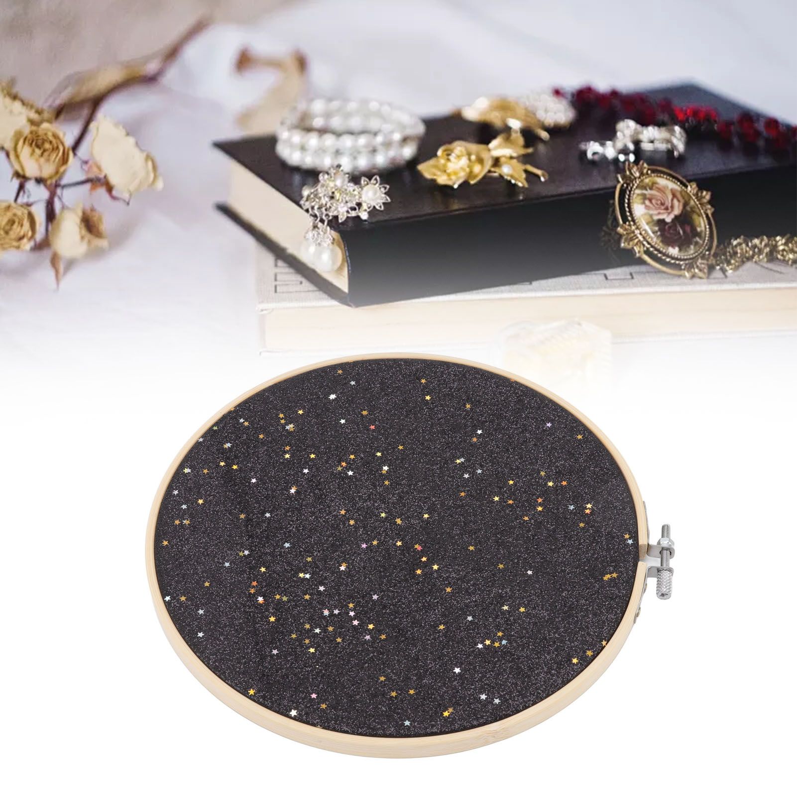 Brooch Display Black Bamboo Faux Leather 22cm Diameter Space Saving Decorative view 12