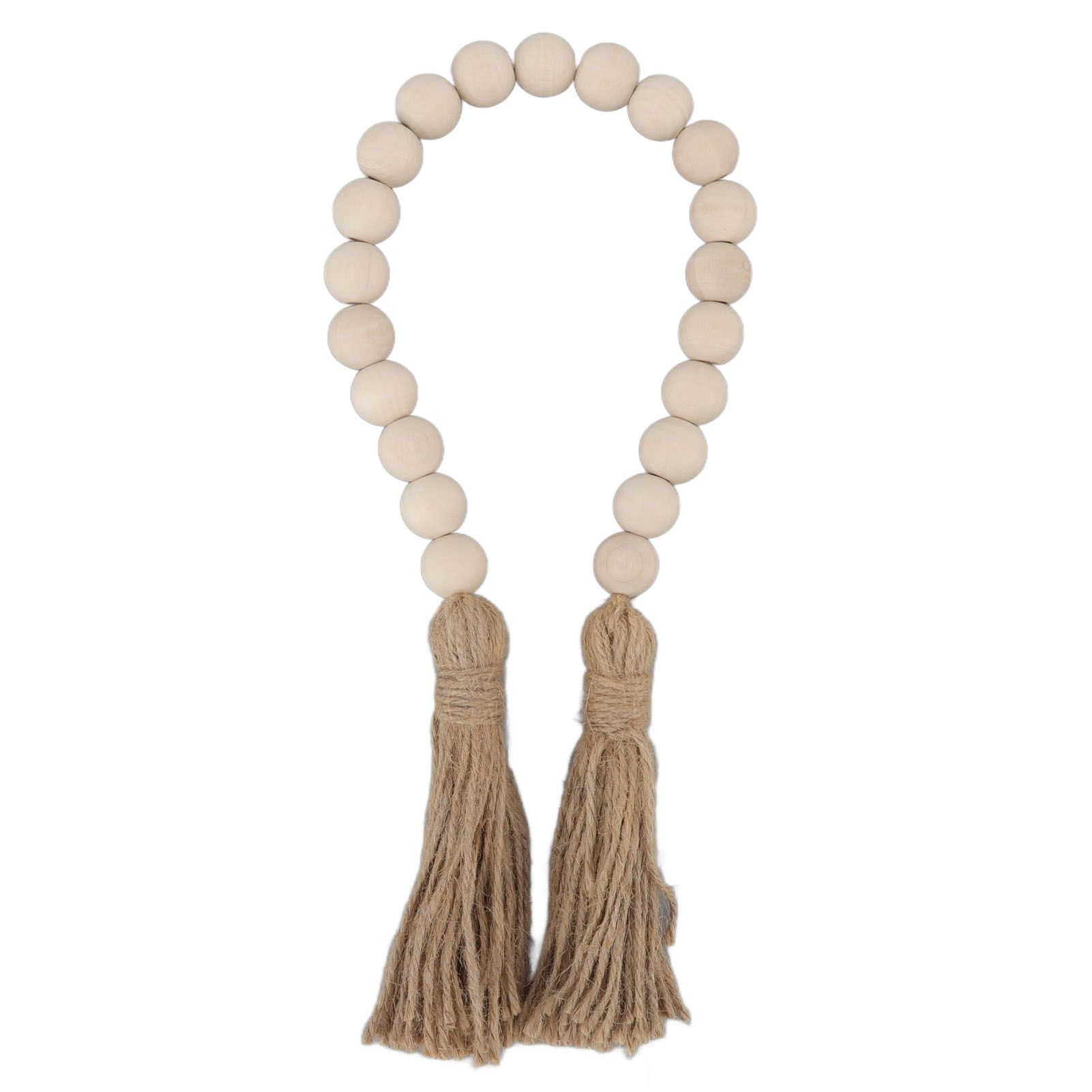 Natural Wood Bead Garland Hand Made Wall Hanging Bead Decoration with Tassels