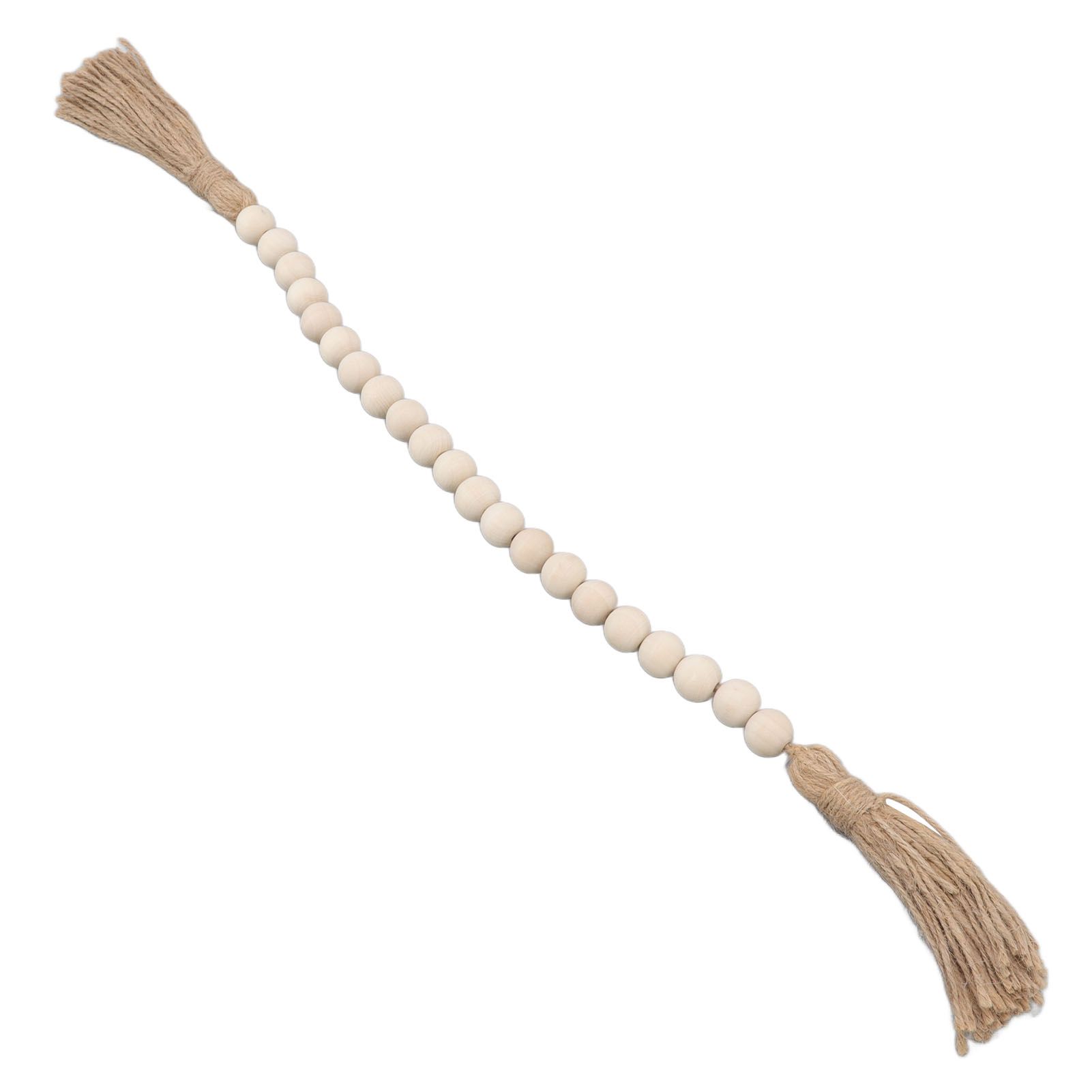 Natural Wood Bead Garland Hand Made Wall Hanging Bead Decoration with Tassels view 2