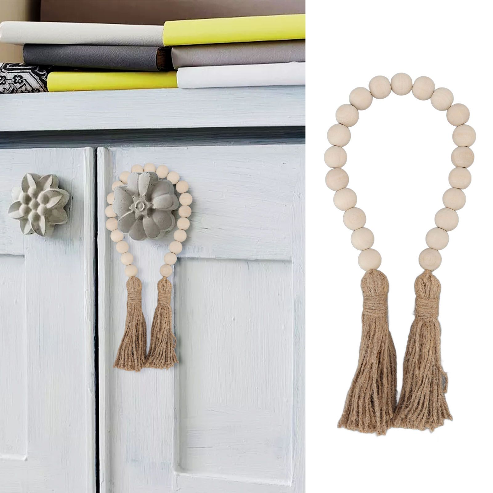Natural Wood Bead Garland Hand Made Wall Hanging Bead Decoration with Tassels view 11