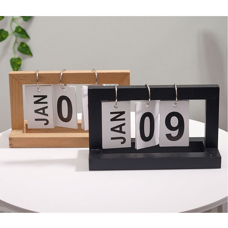 Wooden Desk Calendar Flip Chart Page Turning Calendar Reusable Home Calendar view 2