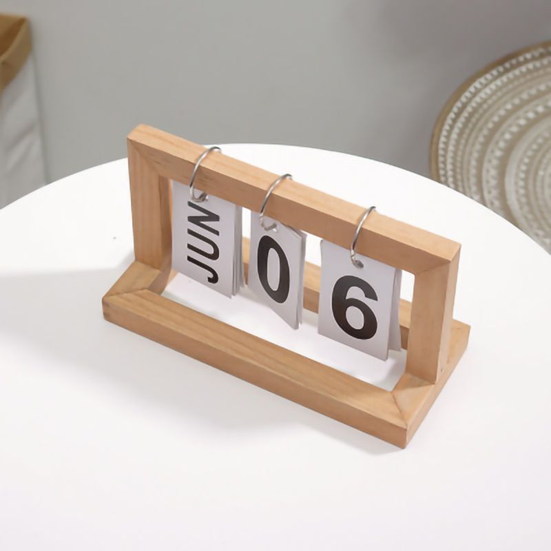 Wooden Desk Calendar Flip Chart Page Turning Calendar Reusable Home Calendar view 2