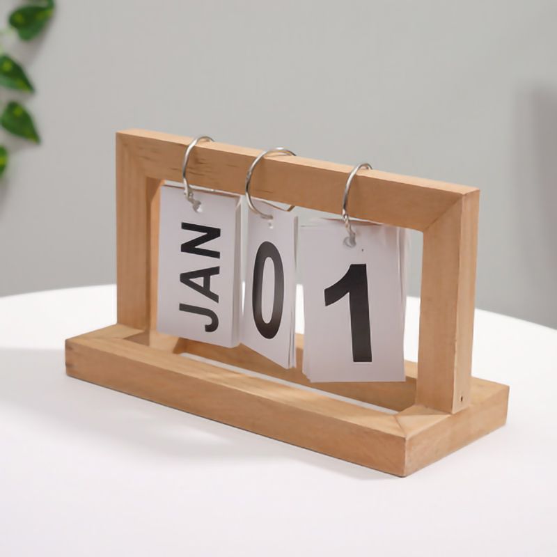 Wooden Desk Calendar Flip Chart Page Turning Calendar Reusable Home Calendar view 3