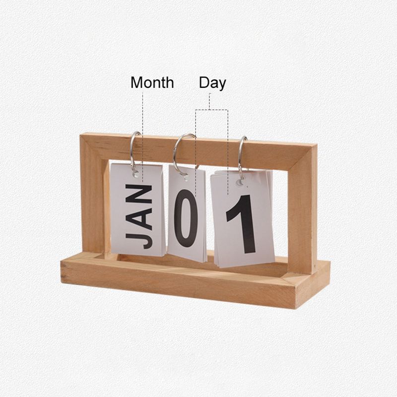 Wooden Desk Calendar Flip Chart Page Turning Calendar Reusable Home Calendar view 4