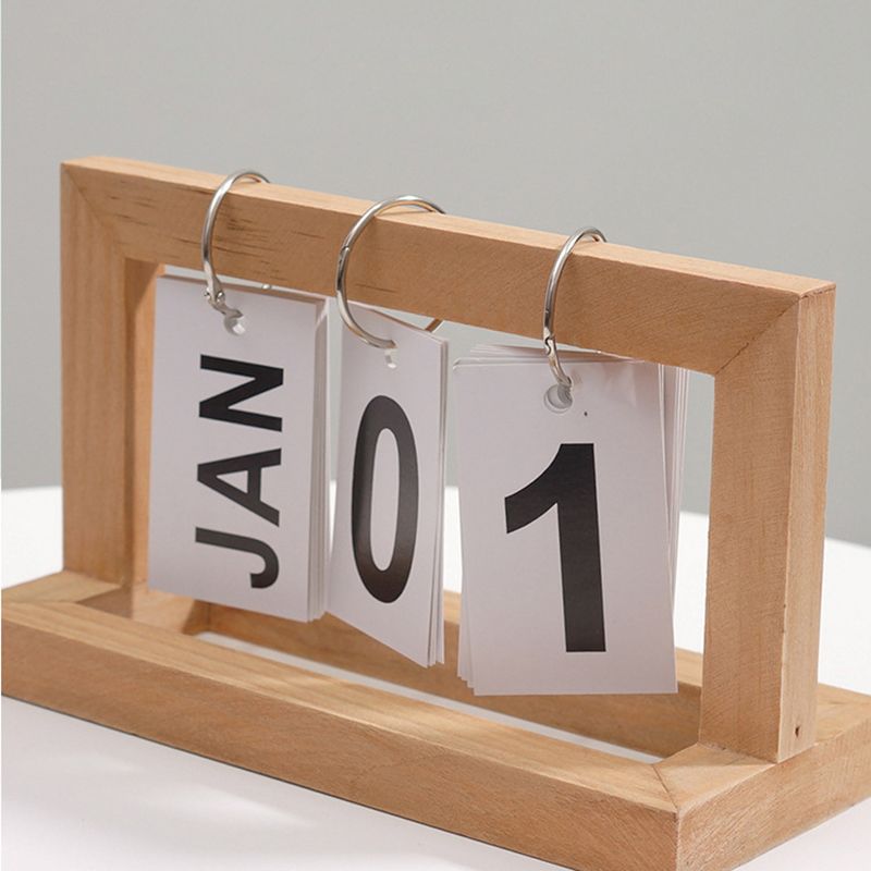 Wooden Desk Calendar Flip Chart Page Turning Calendar Reusable Home Calendar view 6