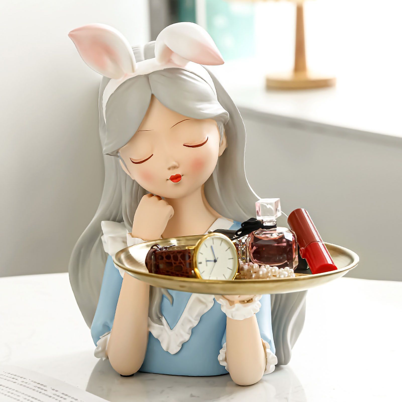 Entrance Storage Decoration Girl Sculptures Porch Decor Tray for Living Study