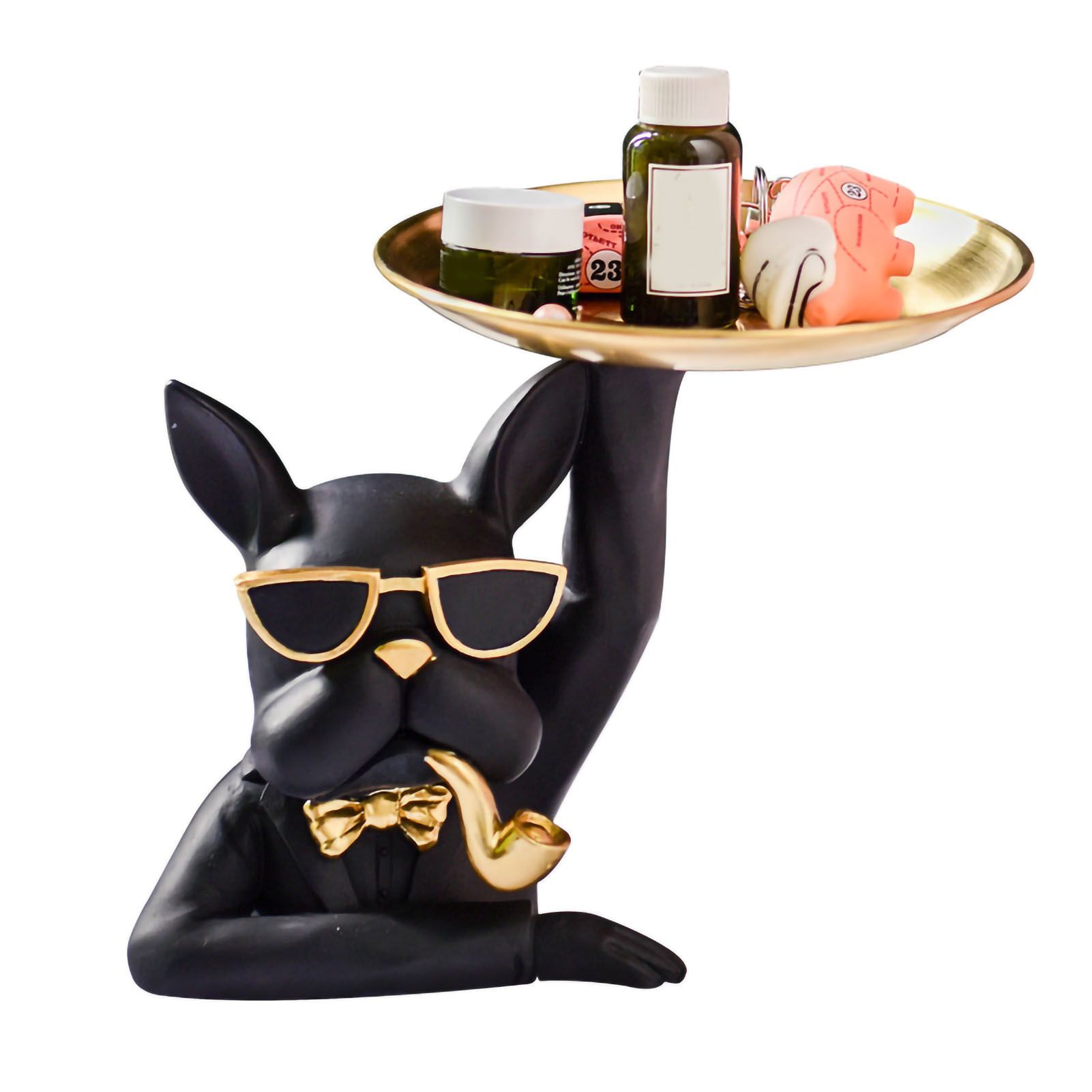 Statue Tray Decorative Bulldog Synthetic Resin Jewelry Storage Figurine Fruit