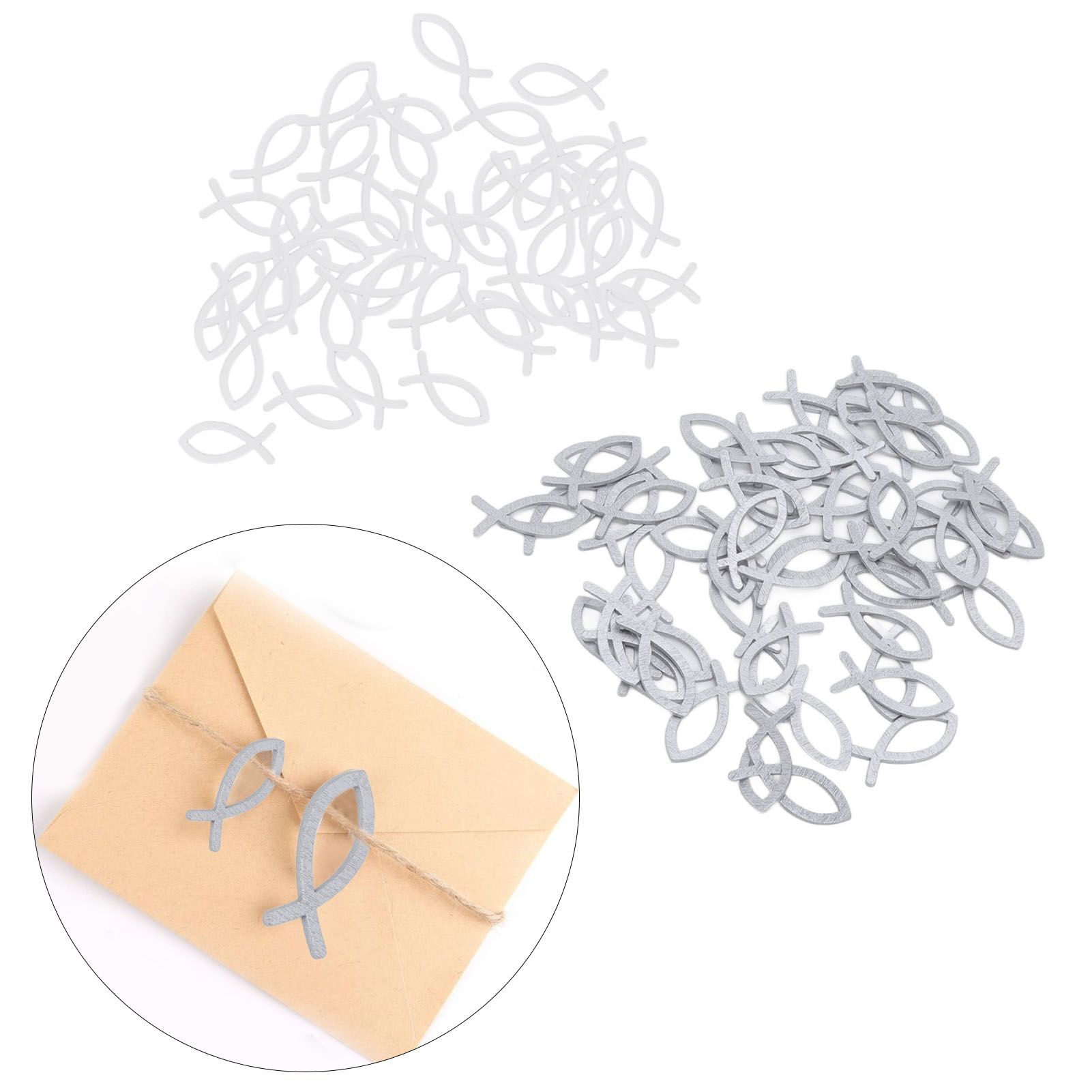2 Packs Wooden Fish Decoration Good Decoration White Silver Fish Confetti for view 12