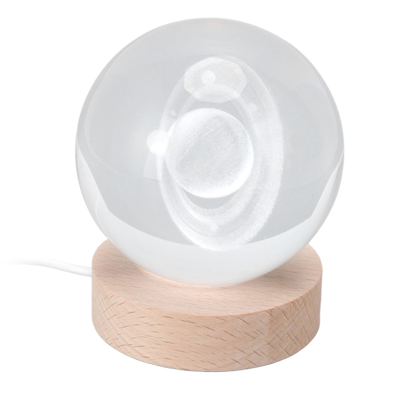 3D Saturn Night Lamp Crystal Ball Night Light LED Wooden Inter Carving view 2