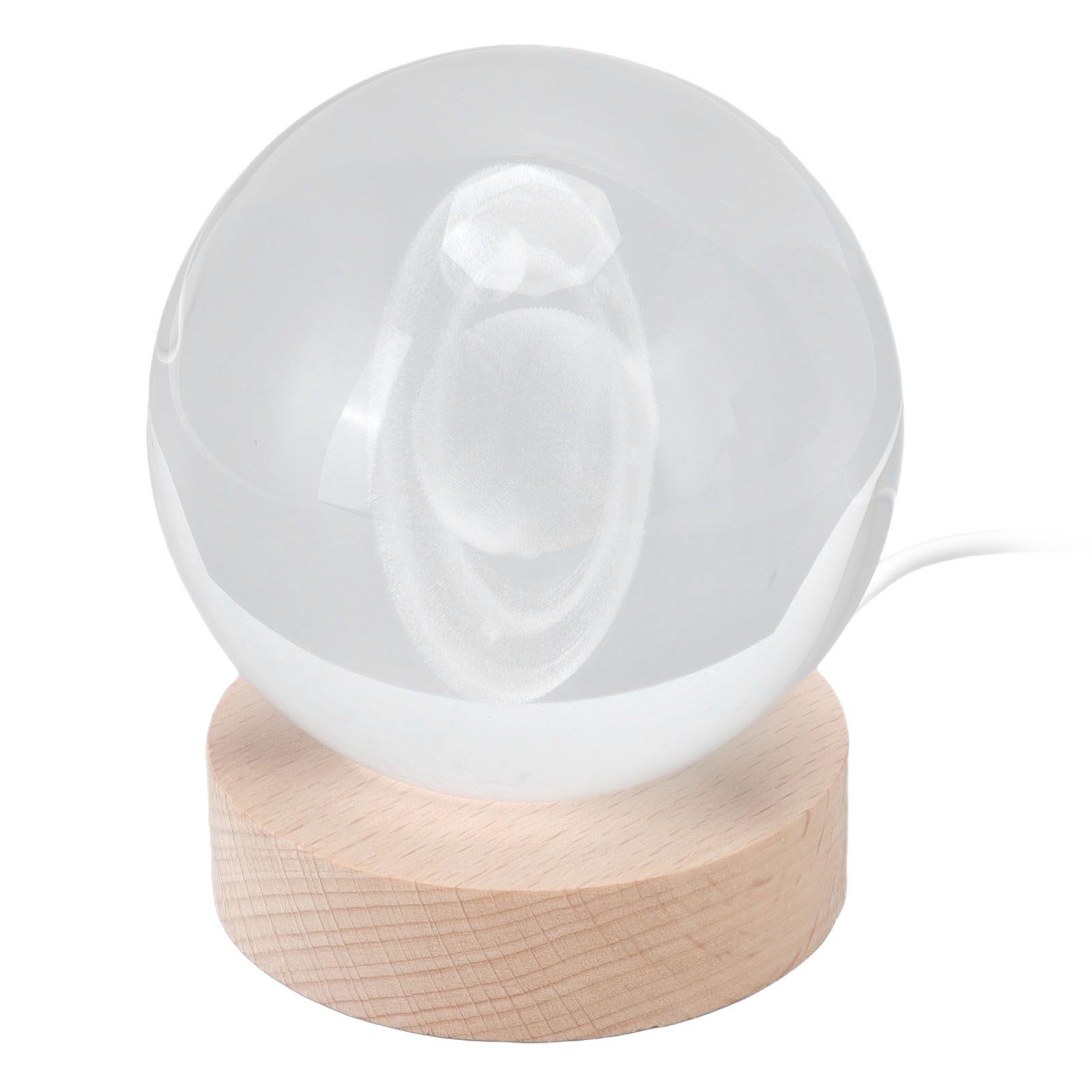 3D Saturn Night Lamp Crystal Ball Night Light LED Wooden Inter Carving view 4