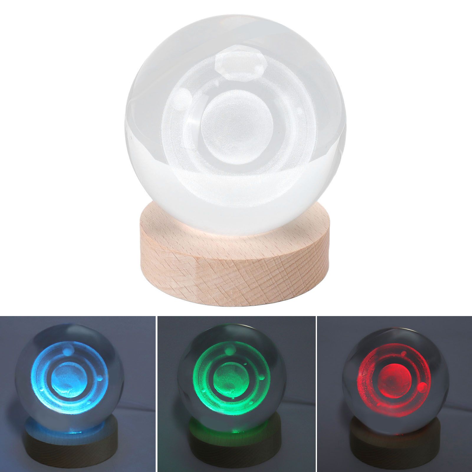 3D Saturn Night Lamp Crystal Ball Night Light LED Wooden Inter Carving view 11