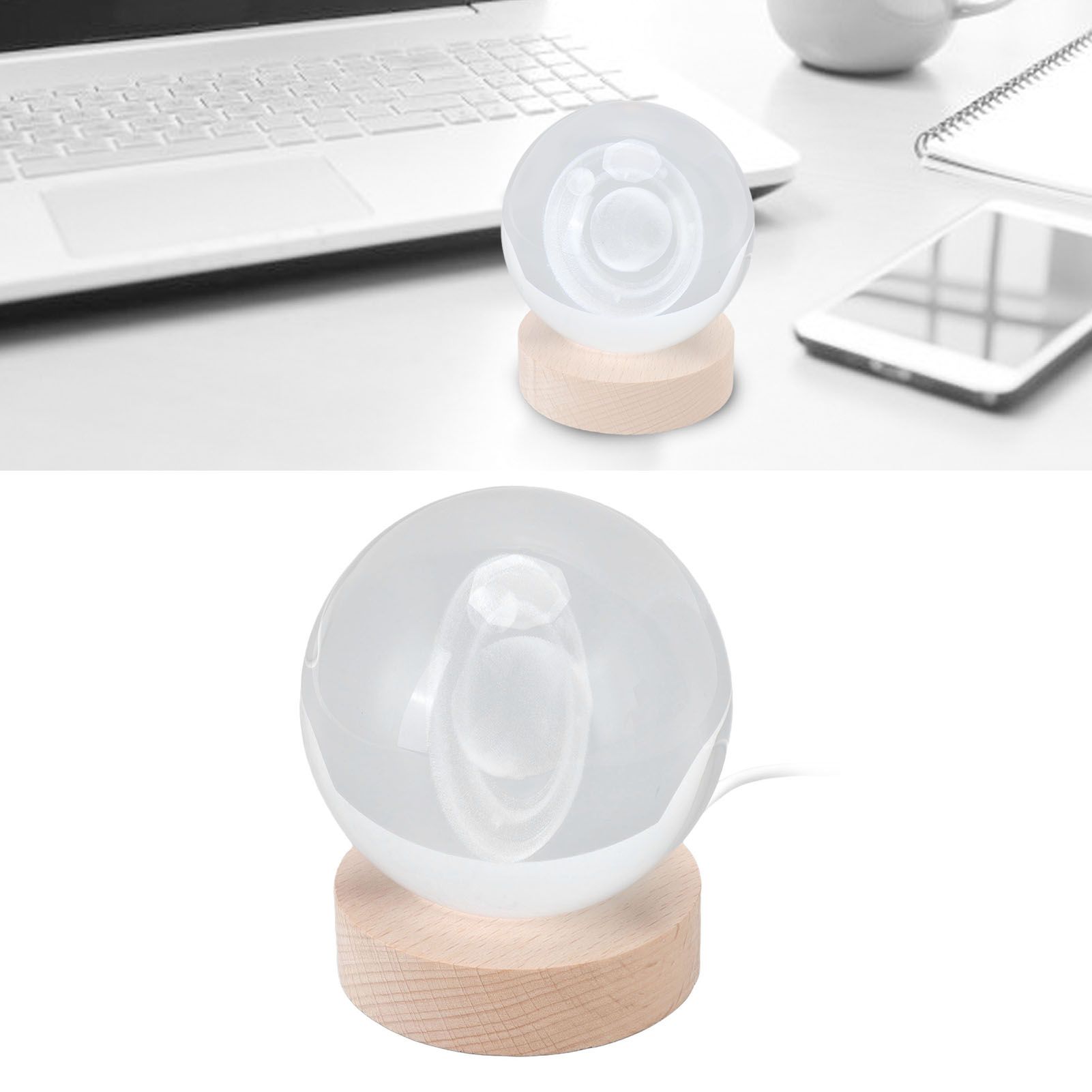3D Saturn Night Lamp Crystal Ball Night Light LED Wooden Inter Carving view 12