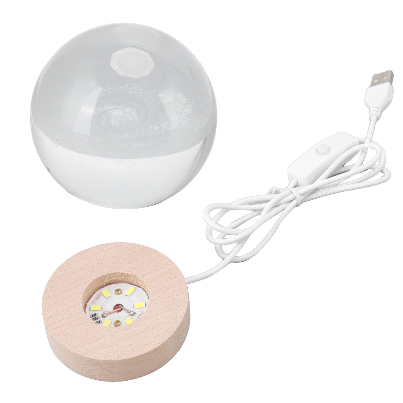 Crystal Ball Night Light Wired Button Switch Round 3D Decorative Crystal Ball