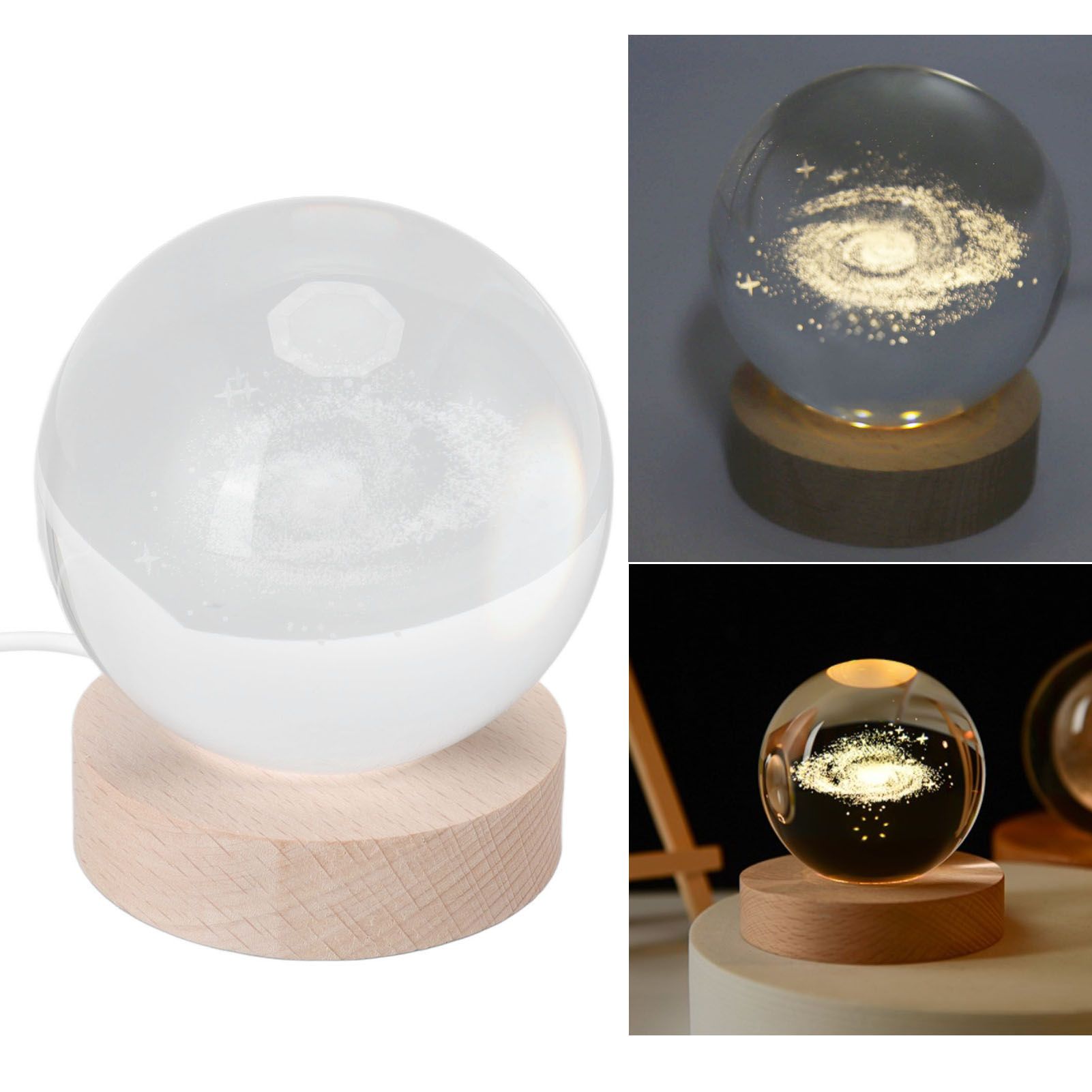 Crystal Ball Night Light Wired Button Switch Round 3D Decorative Crystal Ball view 11