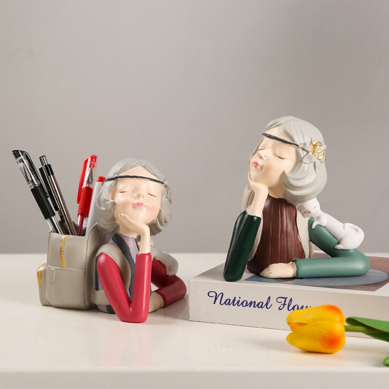 Brush Pot Pen Holder Container Cute Girl Styling Desktop Decoration Ornaments view 2