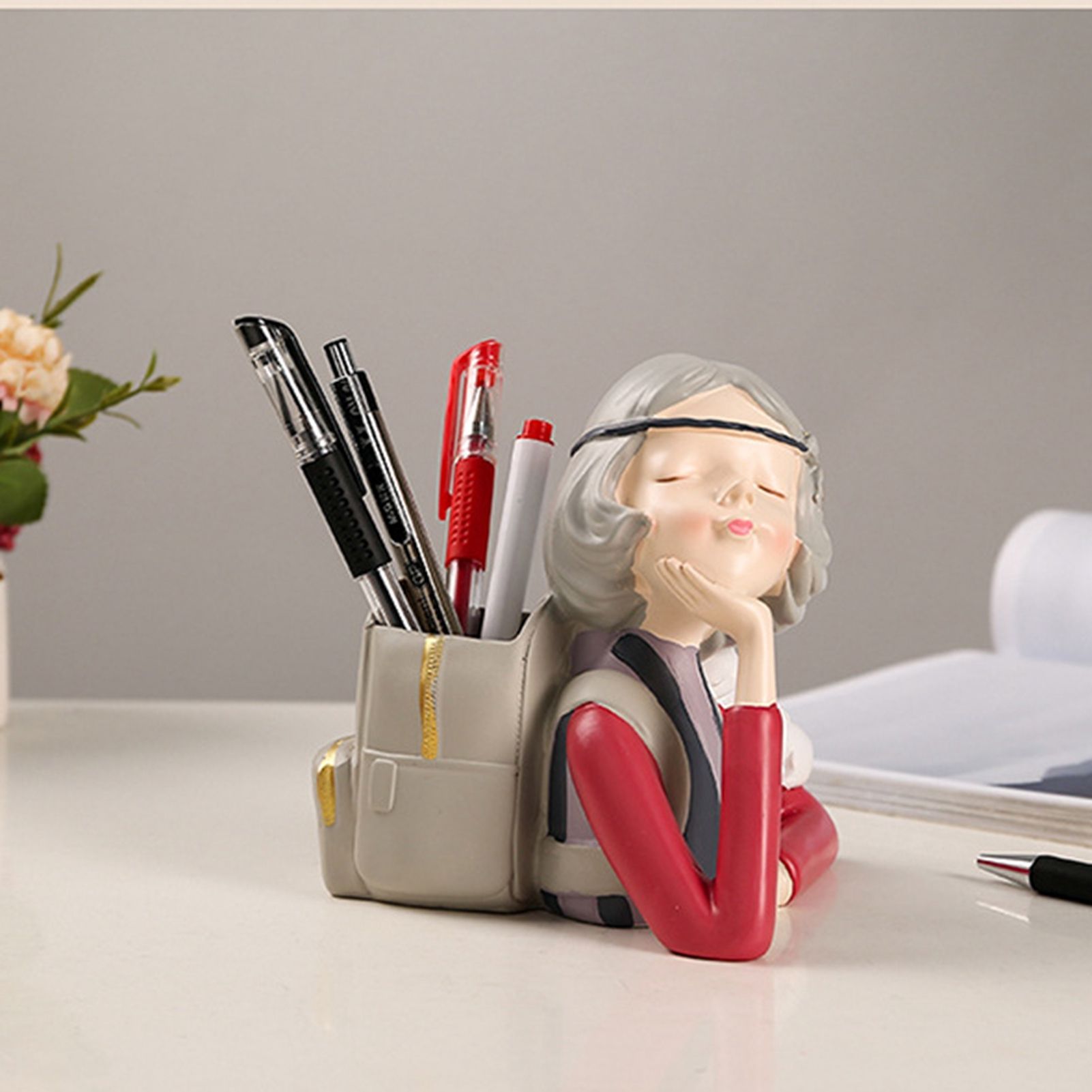 Brush Pot Pen Holder Container Cute Girl Styling Desktop Decoration Ornaments view 4