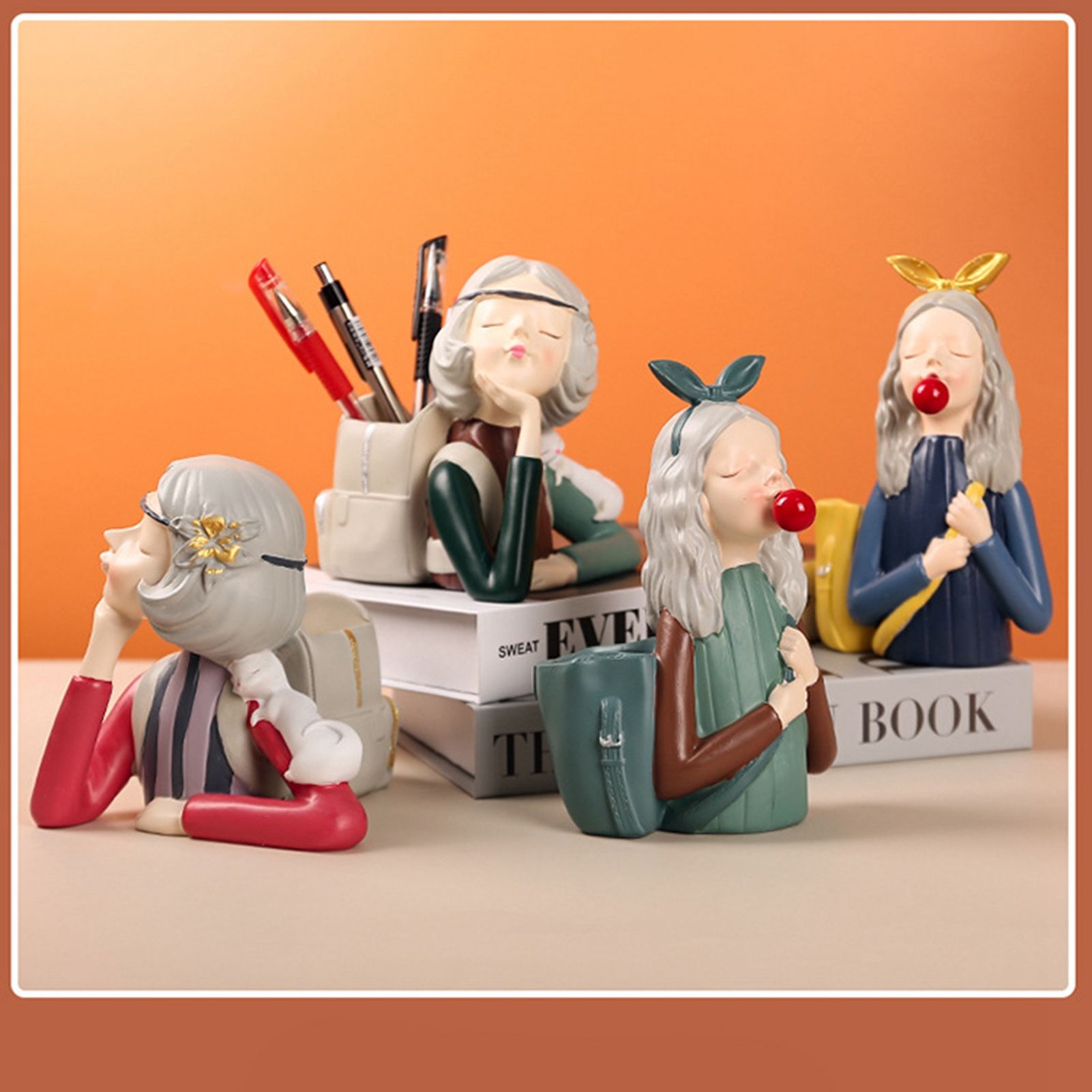 Brush Pot Pen Holder Container Cute Girl Styling Desktop Decoration Ornaments view 3