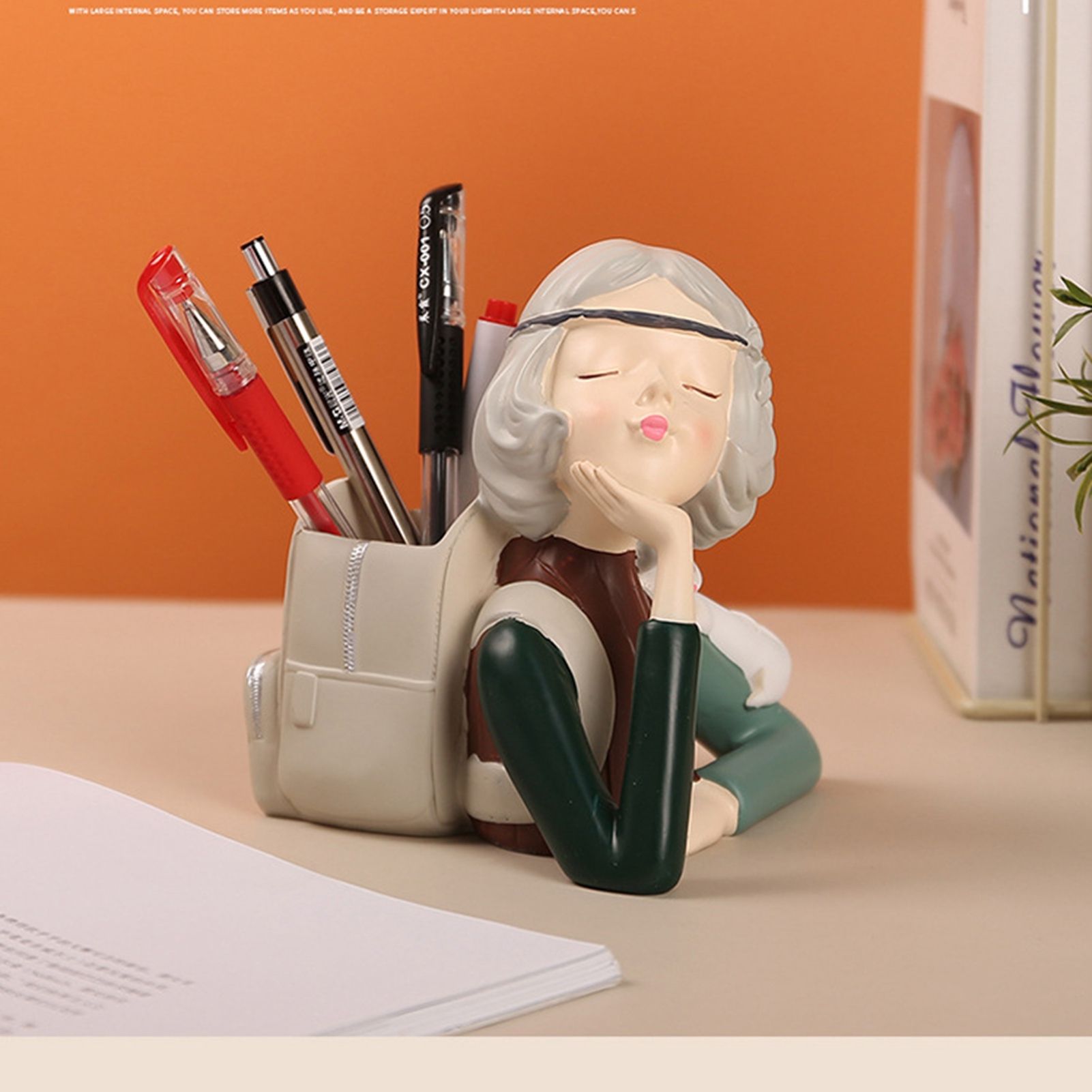 Brush Pot Pen Holder Container Cute Girl Styling Desktop Decoration Ornaments view 4