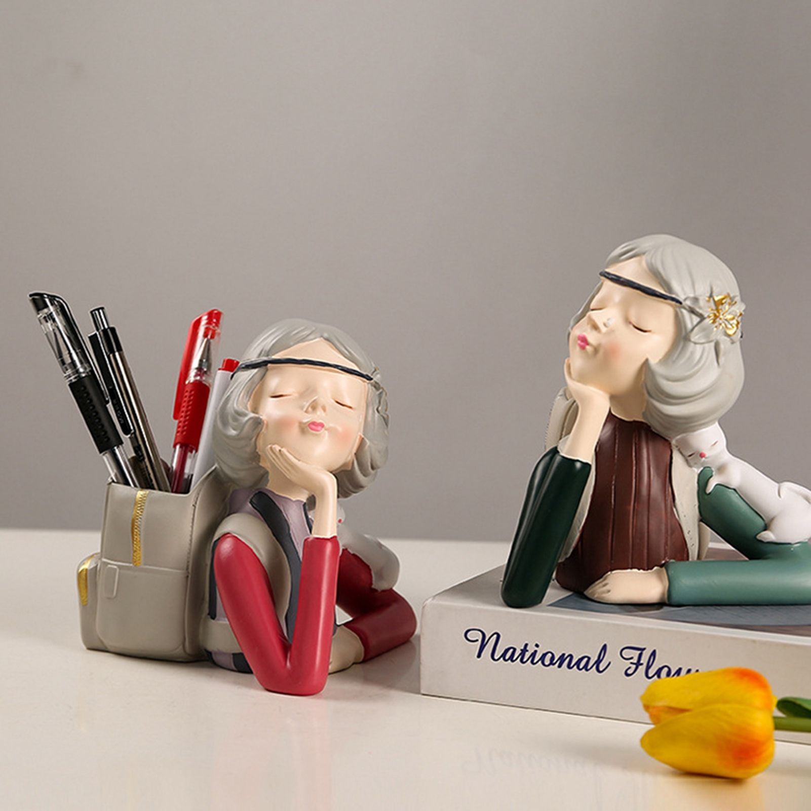 Brush Pot Pen Holder Container Cute Girl Styling Desktop Decoration Ornaments view 5