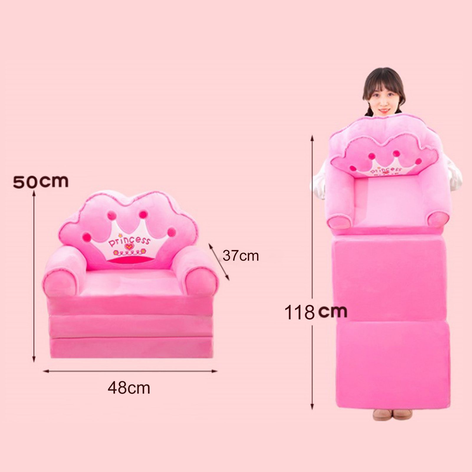 Foldable Kids Sofa Plush Soft Cute Cartoon Children Couch Bed with Armrests view 2