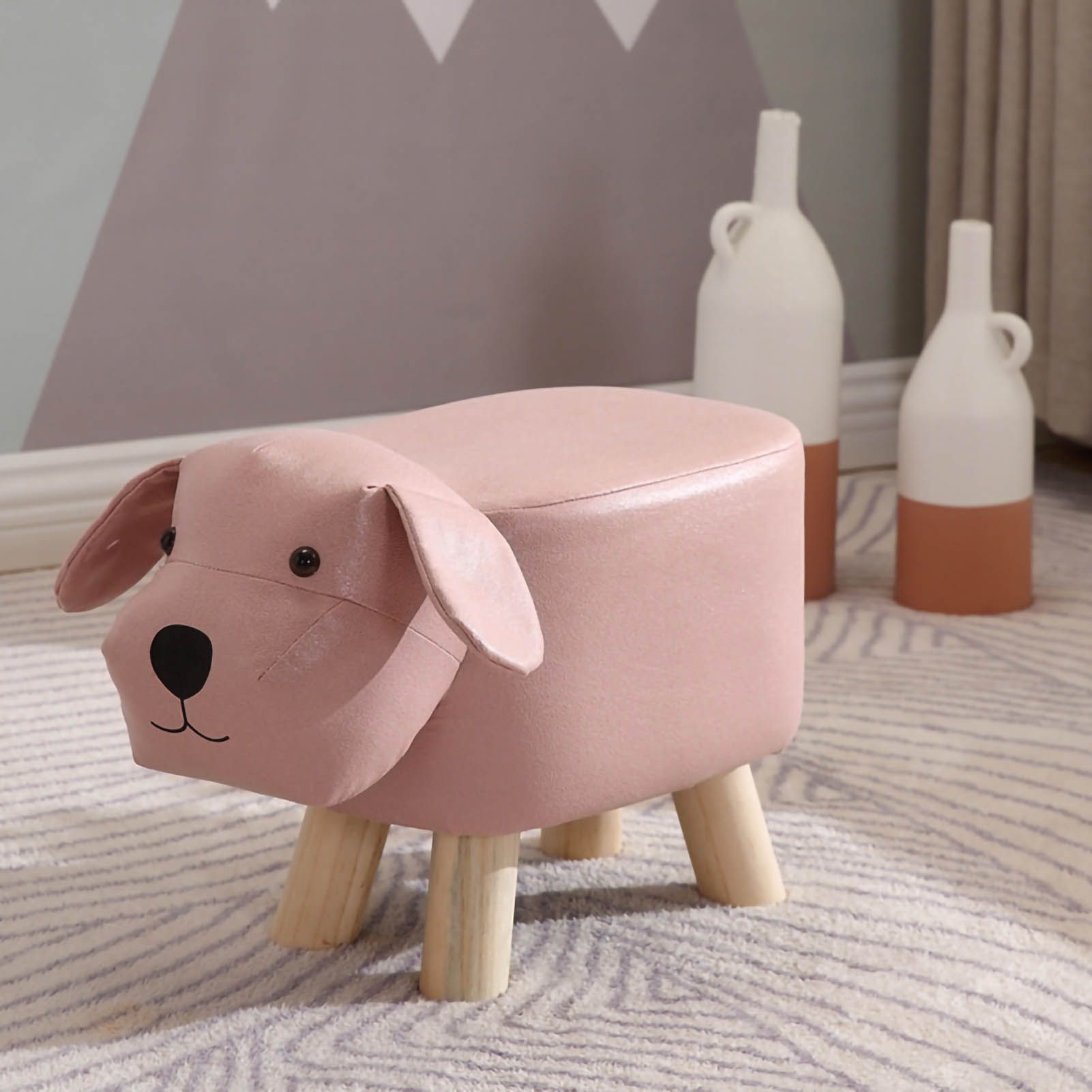 Children Wooden Low Stools Cute Cartoon Children Stool Small Dog Shape Stool